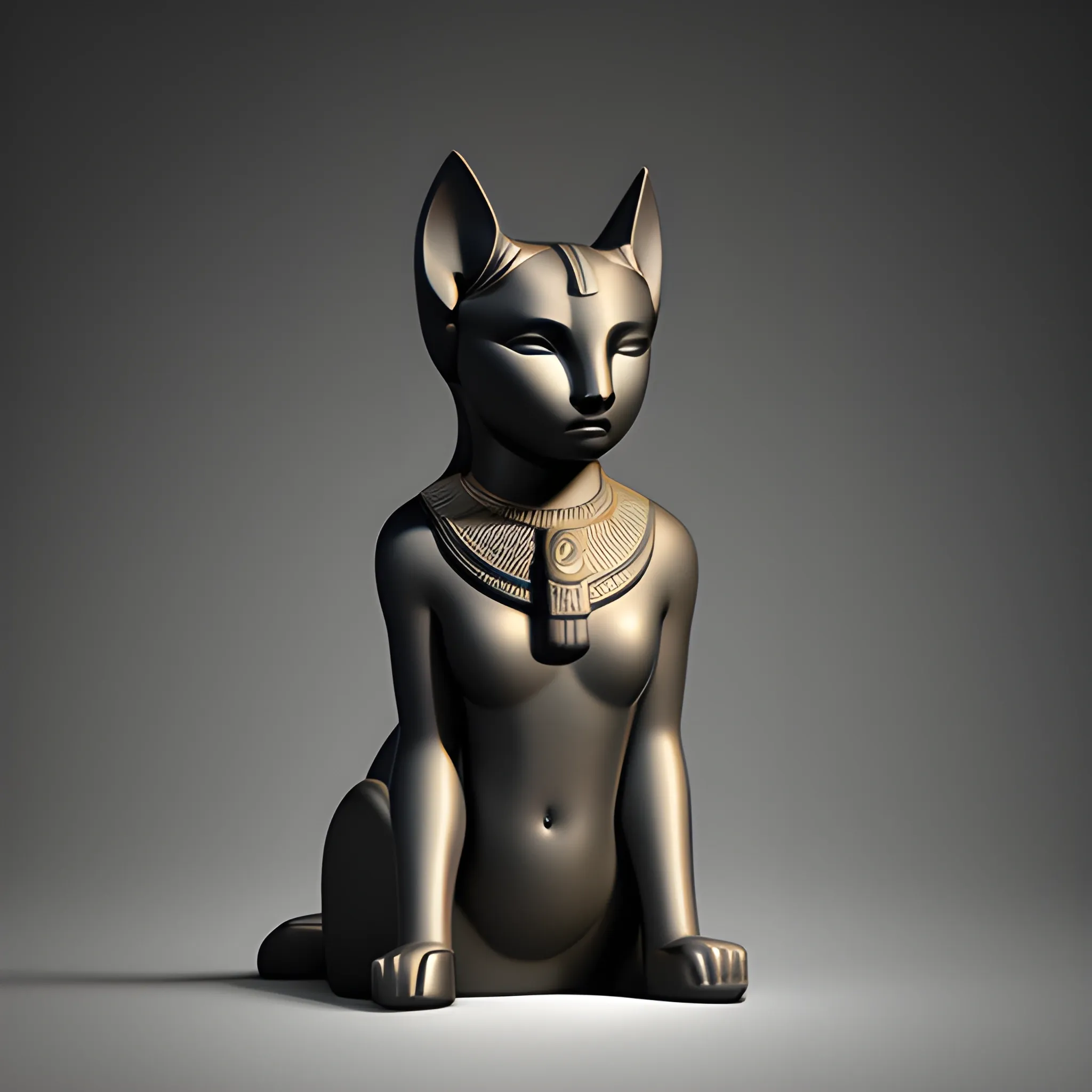 Sculpture of godess Bastet in dark bright basalt, , 3D ,, high definition