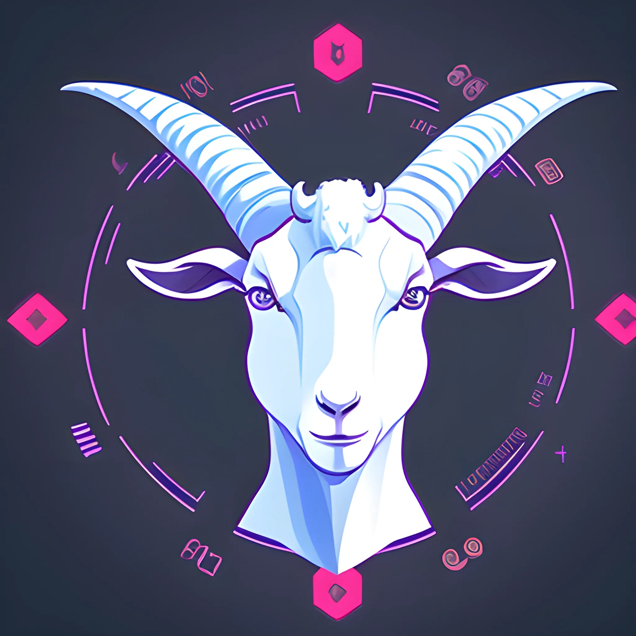 A logo with goat horns as the main body, technological and dynamic, used for cryptocurrency exchange, defi