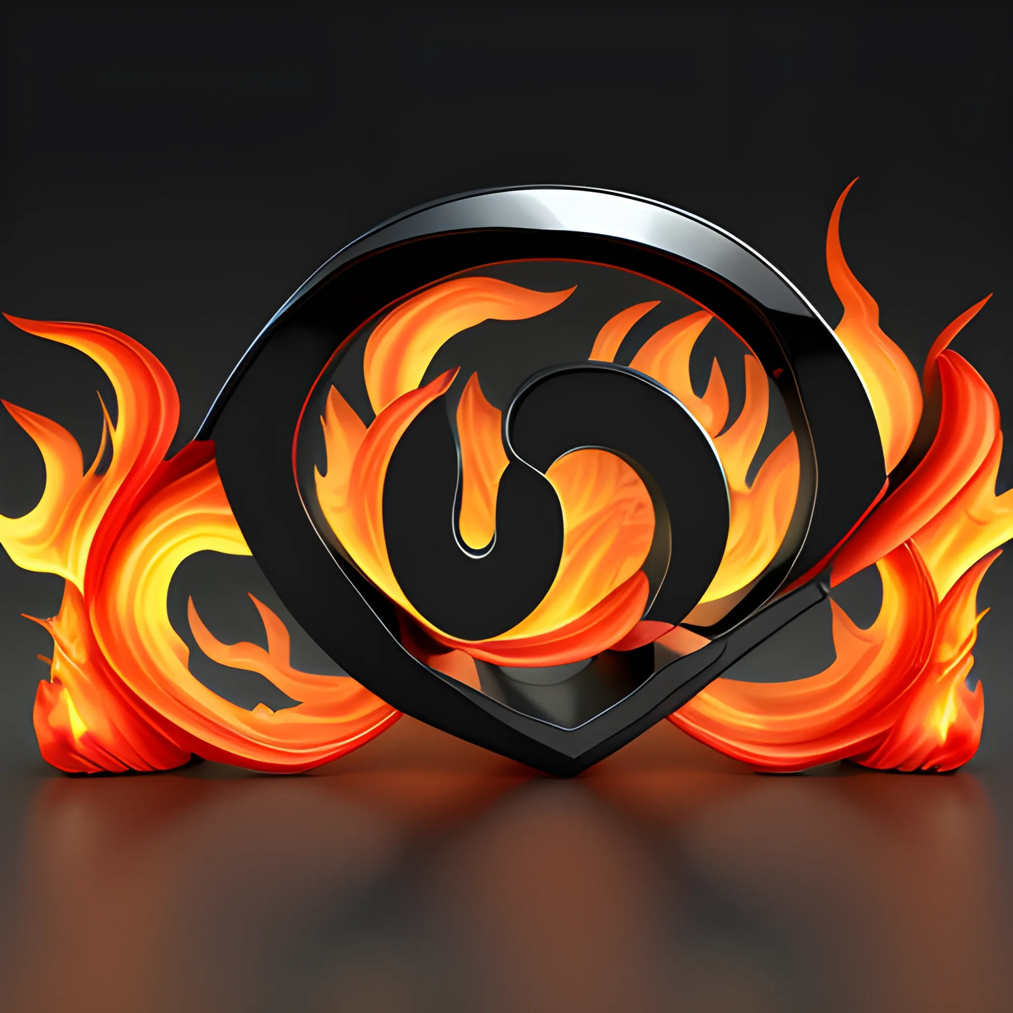 3d computer rendered image of a logo for a high-tech company, leaping flame, elegant, black background.