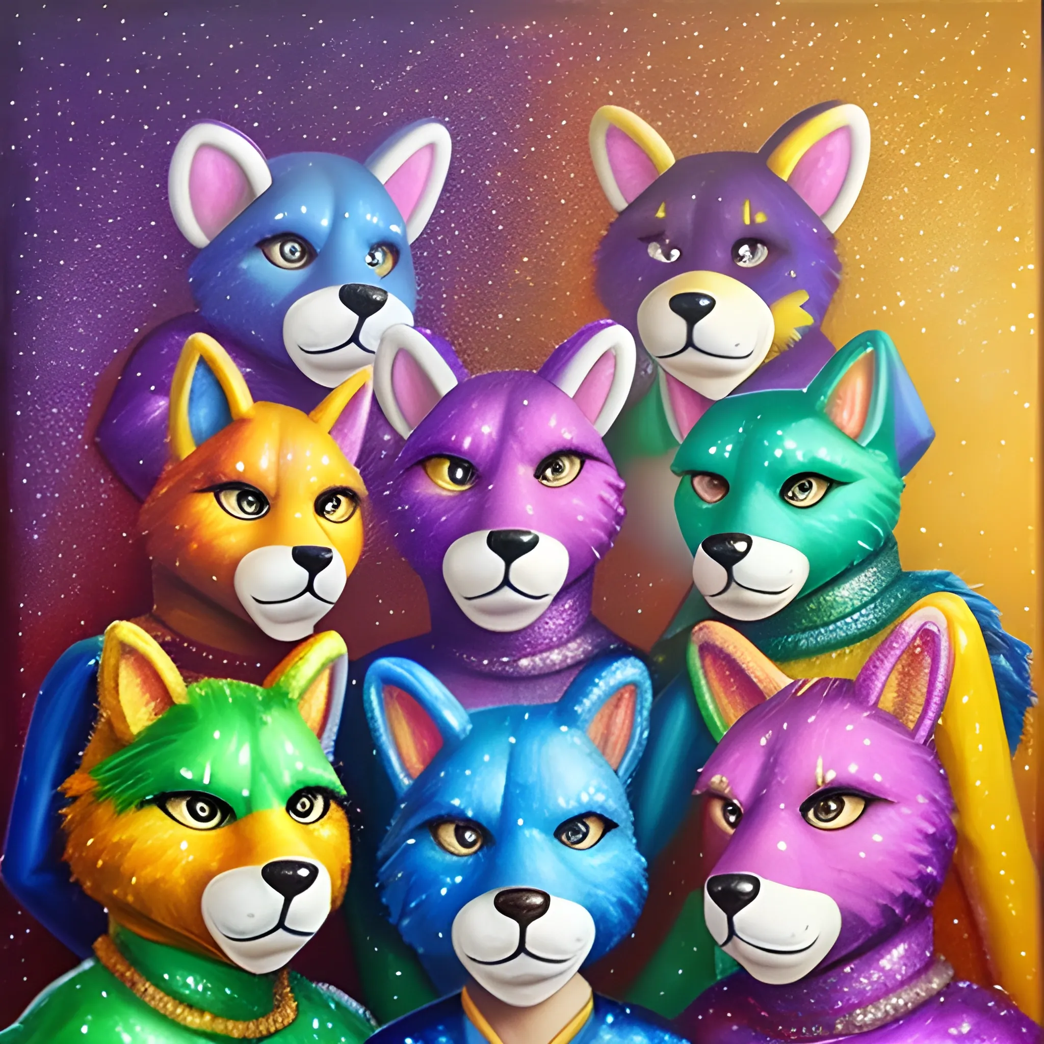 A group of fursuiters turned into glitter, Oil Painting