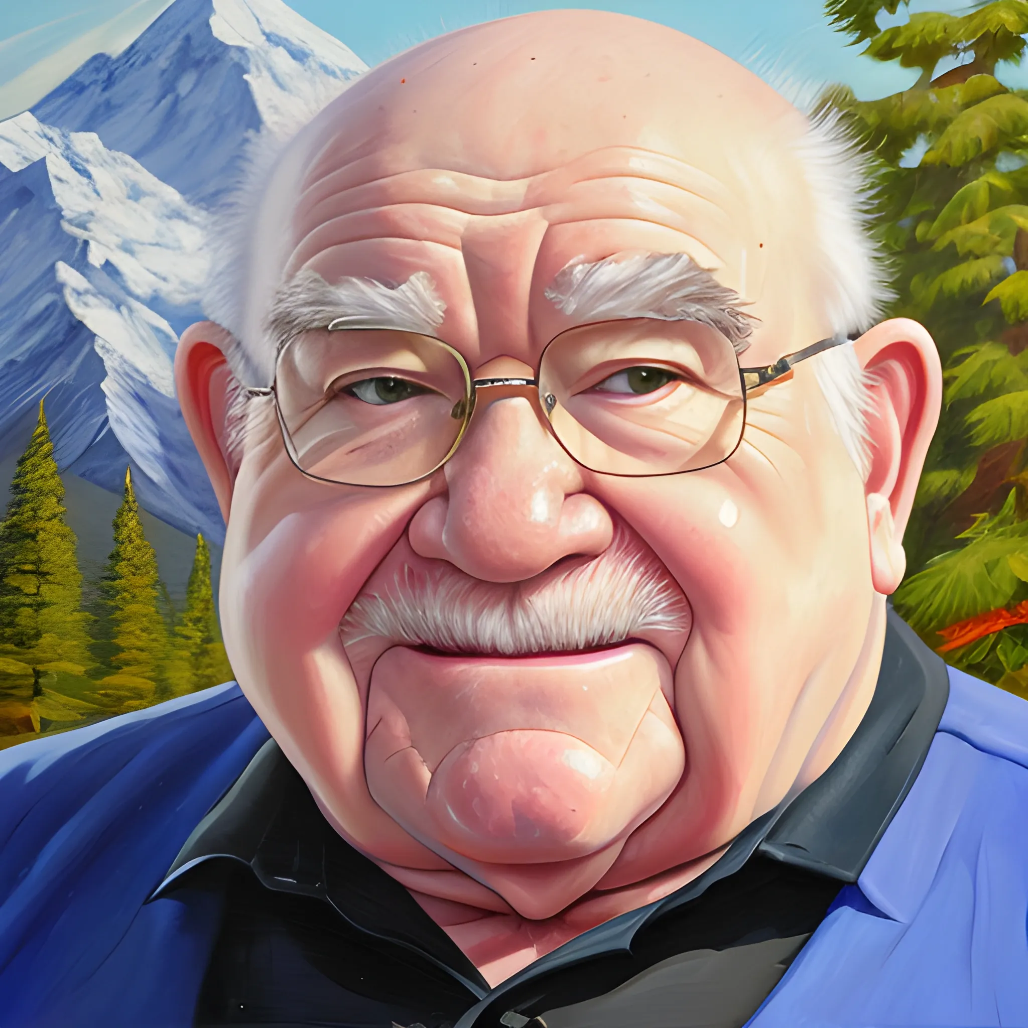 Ed Asner, very fat, hairy, mountain, Oil Painting, Oil Painting