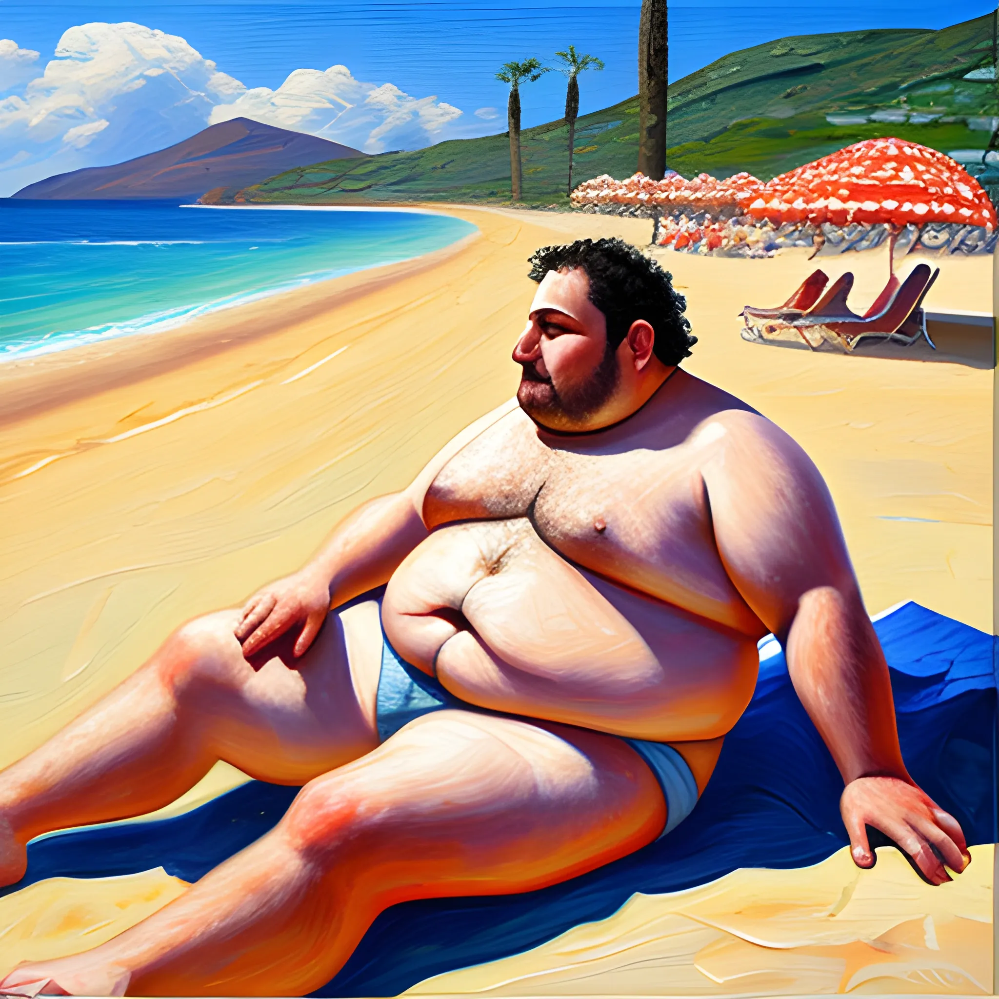 Chubby Greek man beach
, Oil Painting