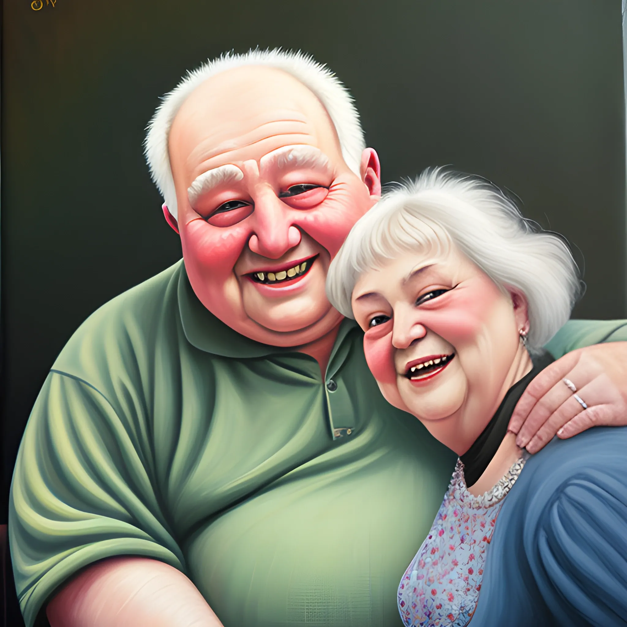 Old fat couple, Oil Painting