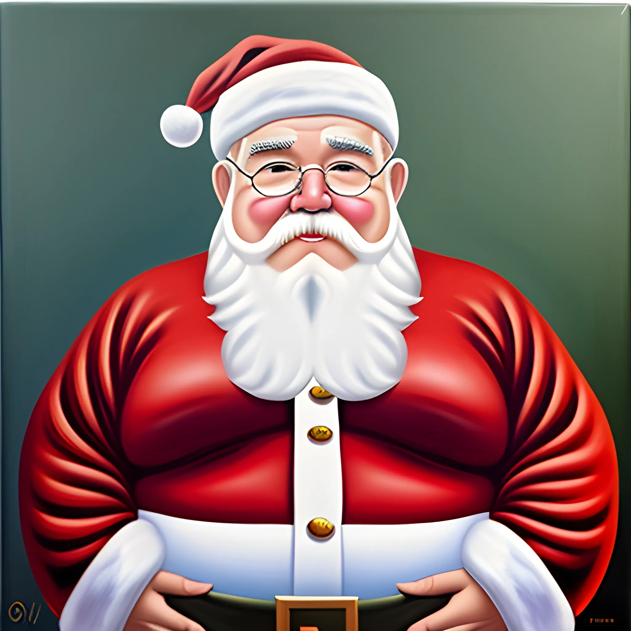 Fat ed Asner as greek sexy Santa Claus., Oil Painting, Oil Painting