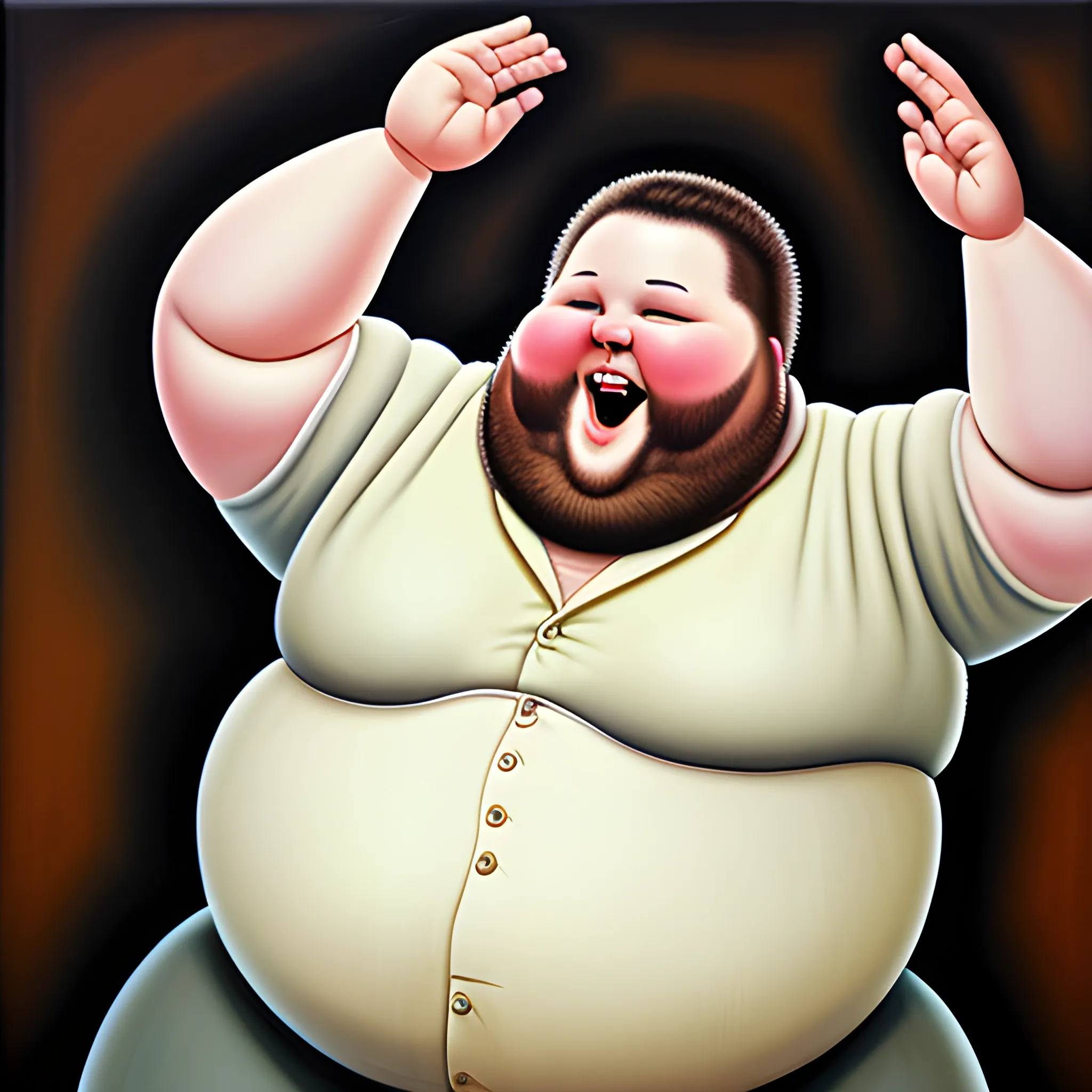 Fat man dancing with bating suit, Oil Painting