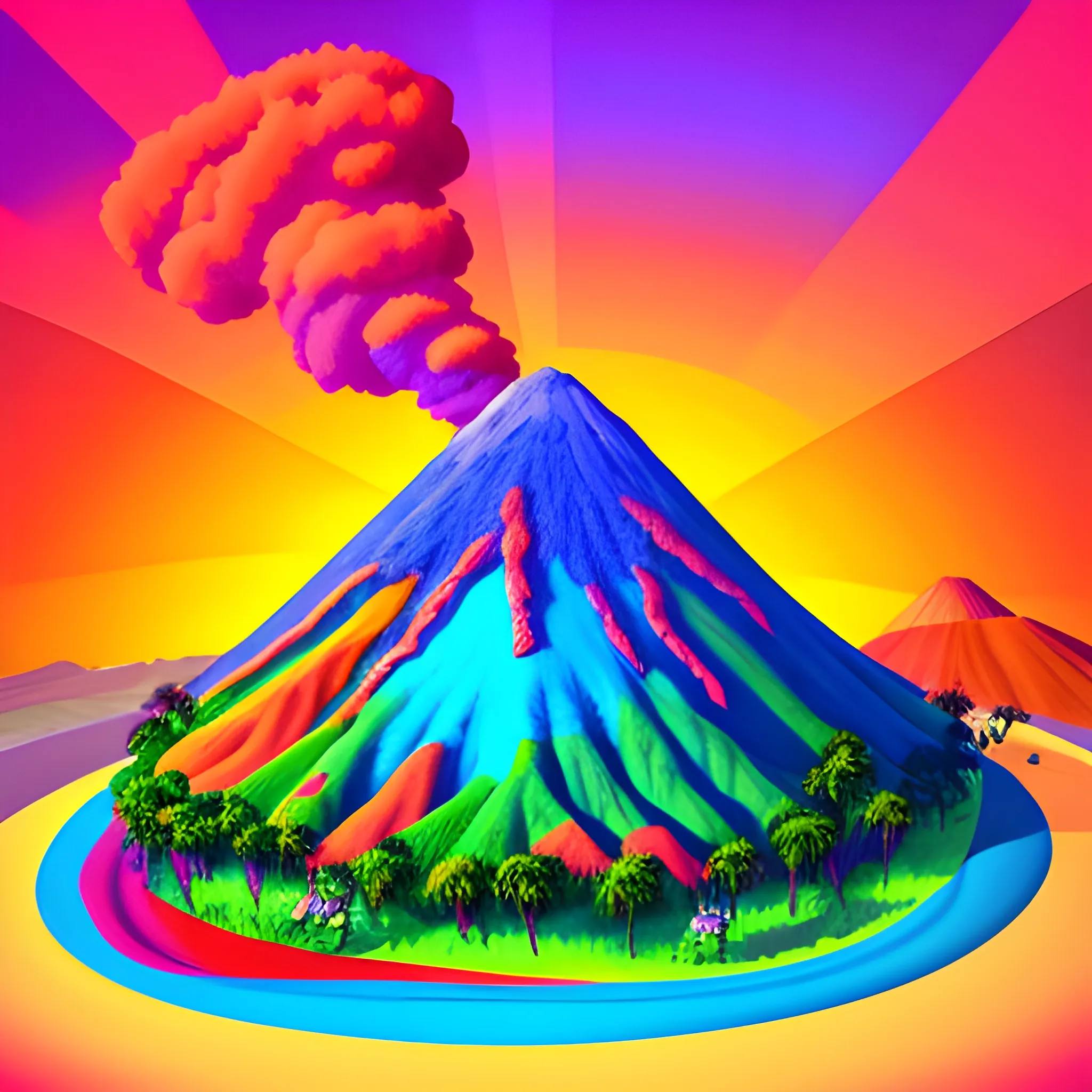 volcano,style of Disney,colorful, 3D