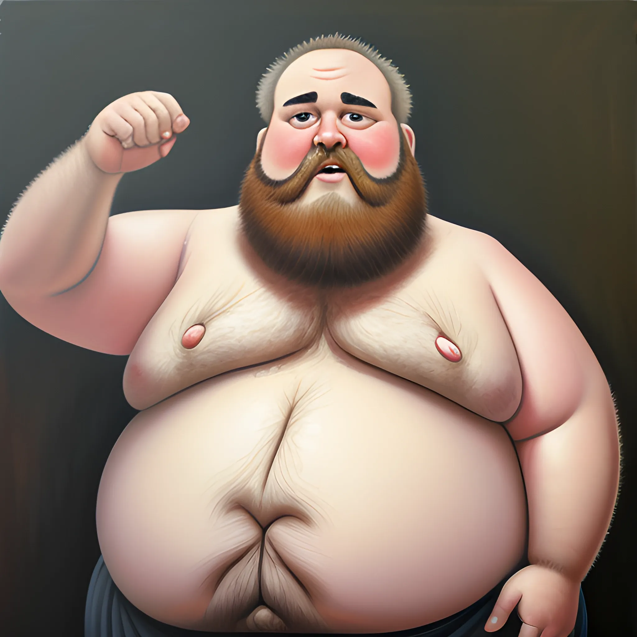 Fat old hairy man with big belly and legs and big neck , Oil Painting