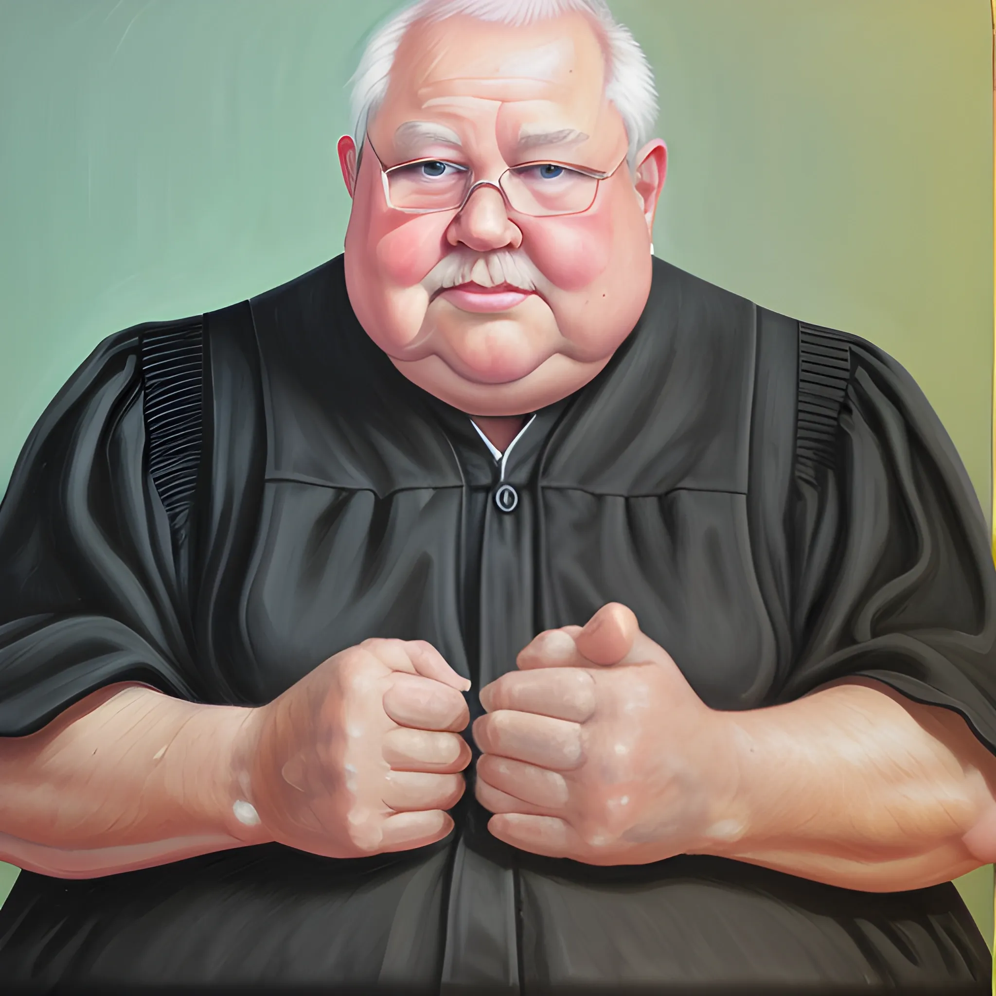 Man 70 years old fat, str8ct judge, Oil Painting