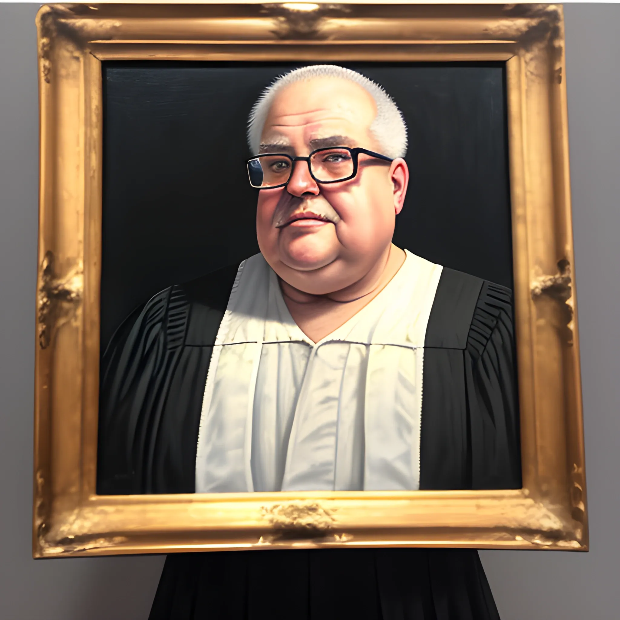 Man 70 years old fat, str8ct judge, thick glasses, greek, Oil Painting