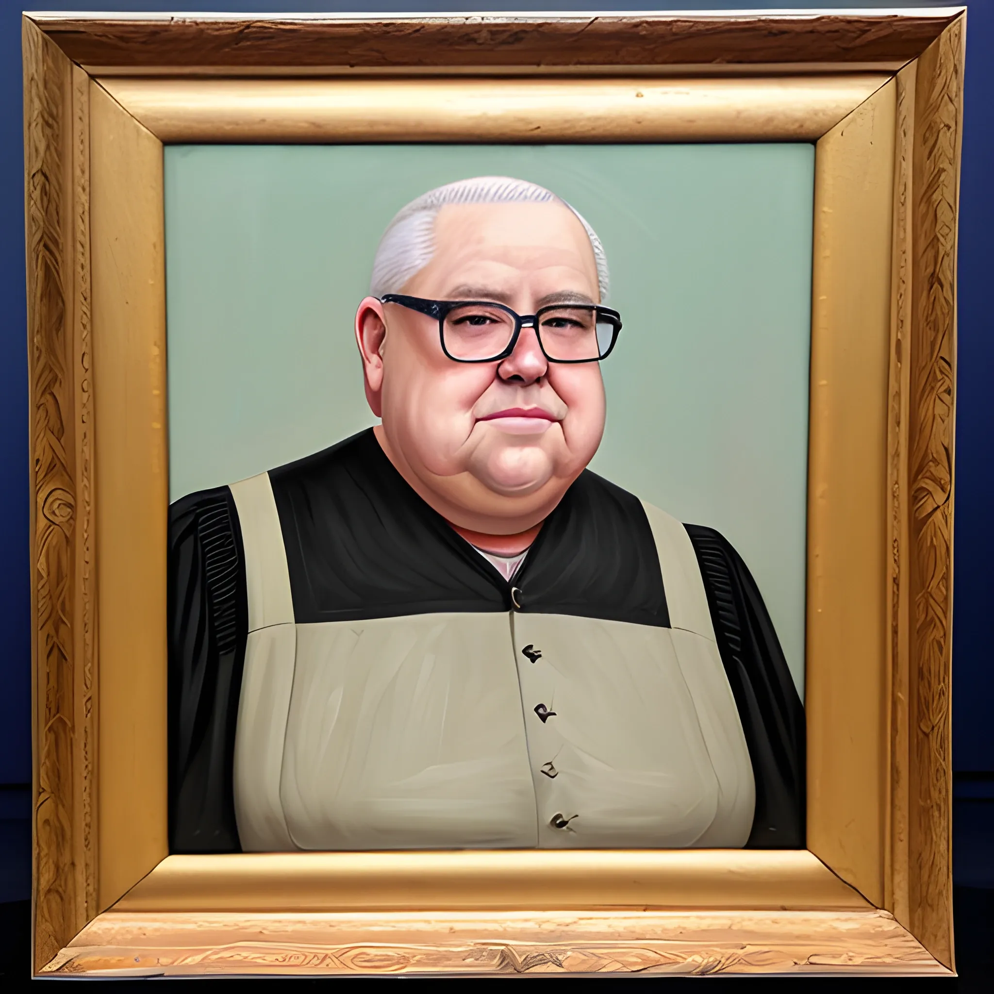 Man 70 years old fat, str8ct judge, thick glasses, anerican, Oil Painting
