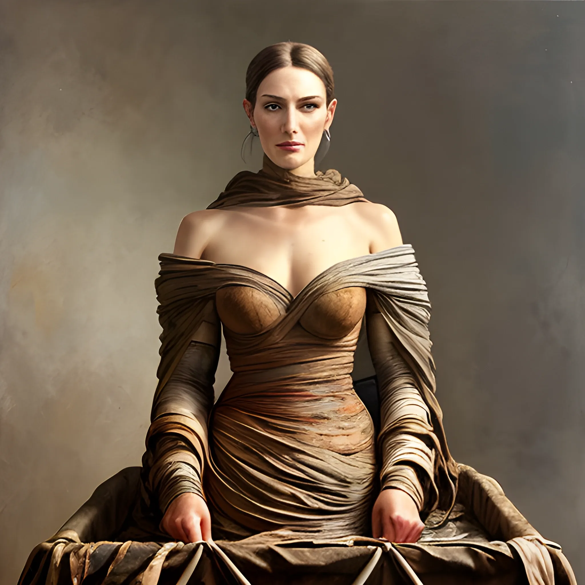 Photo in realistic style: A beautiful young woman due to its unique and stunning, is carefully wrapped up, bondaged and bagged in a small bag for protection, rendering it invisible. As it's transported on a wagon, it moves and struggling slightly within its wrapping, hinting at the life and vigor within. , Oil Painting