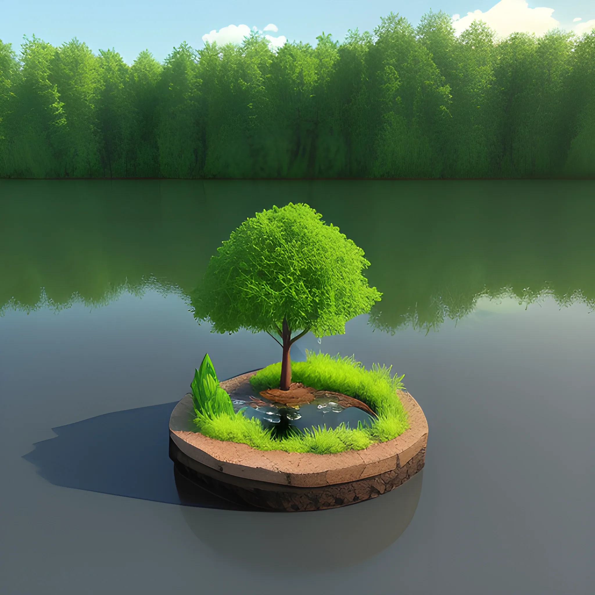 lake,nature,3D,model,mini