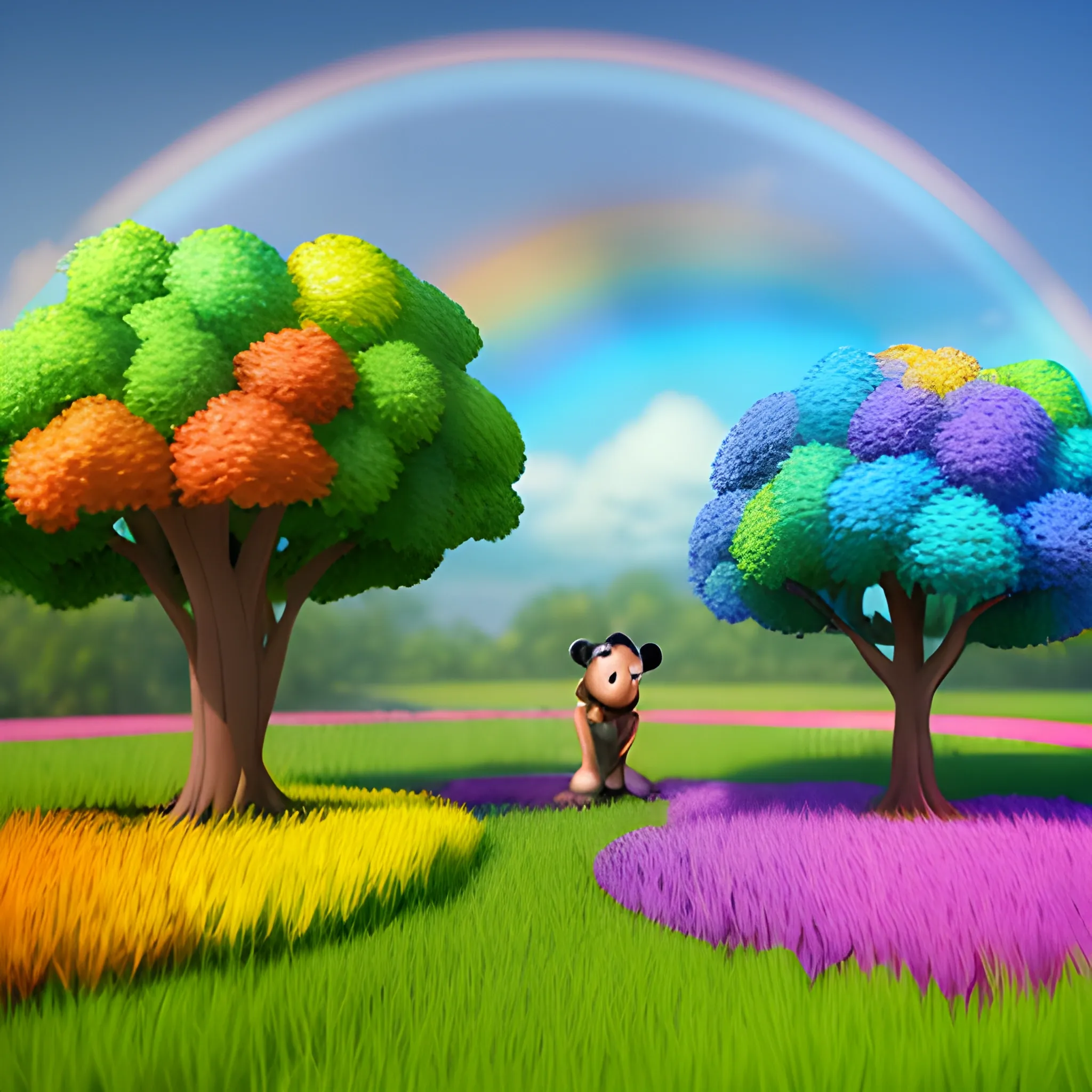 rainbow,nature,style of a disney movie,3D,model,mini, Cartoon