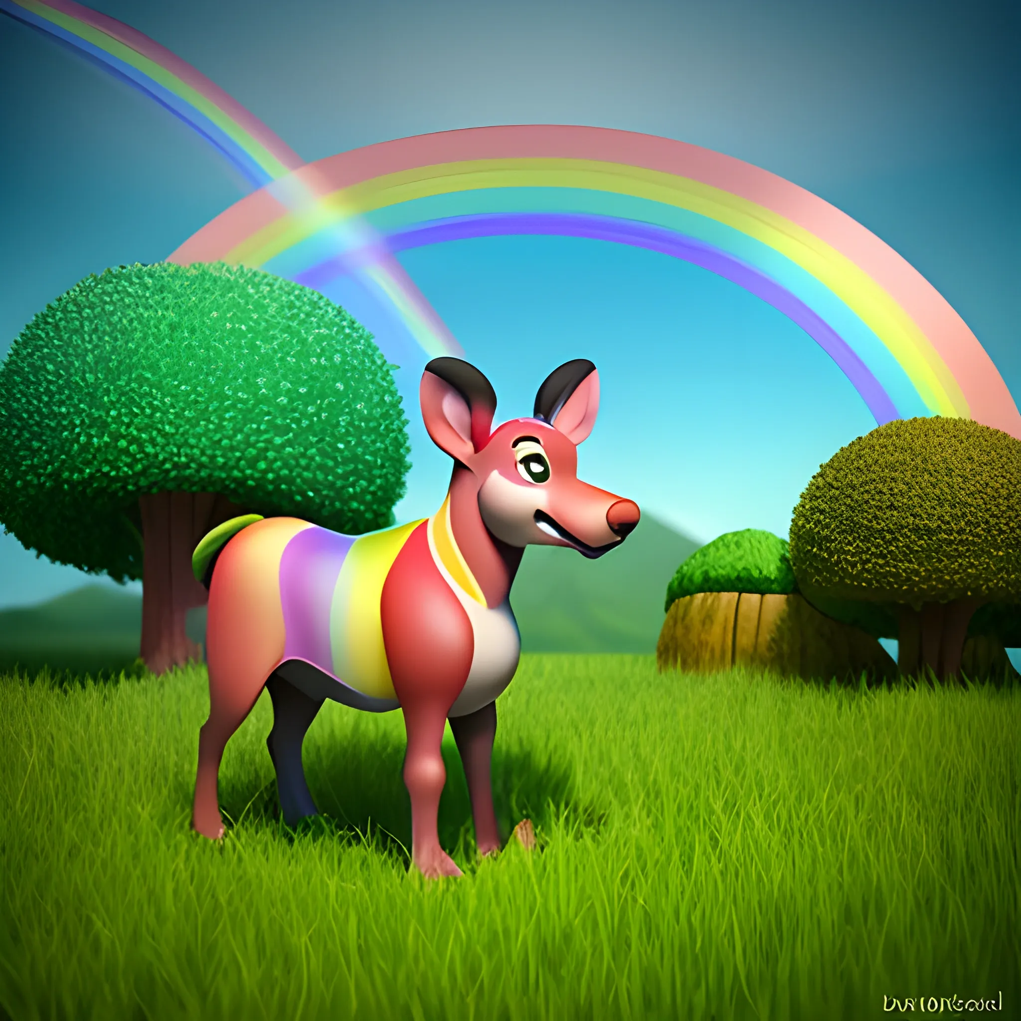 rainbow,nature,style of a disney movie,3D,model,mini, Cartoon