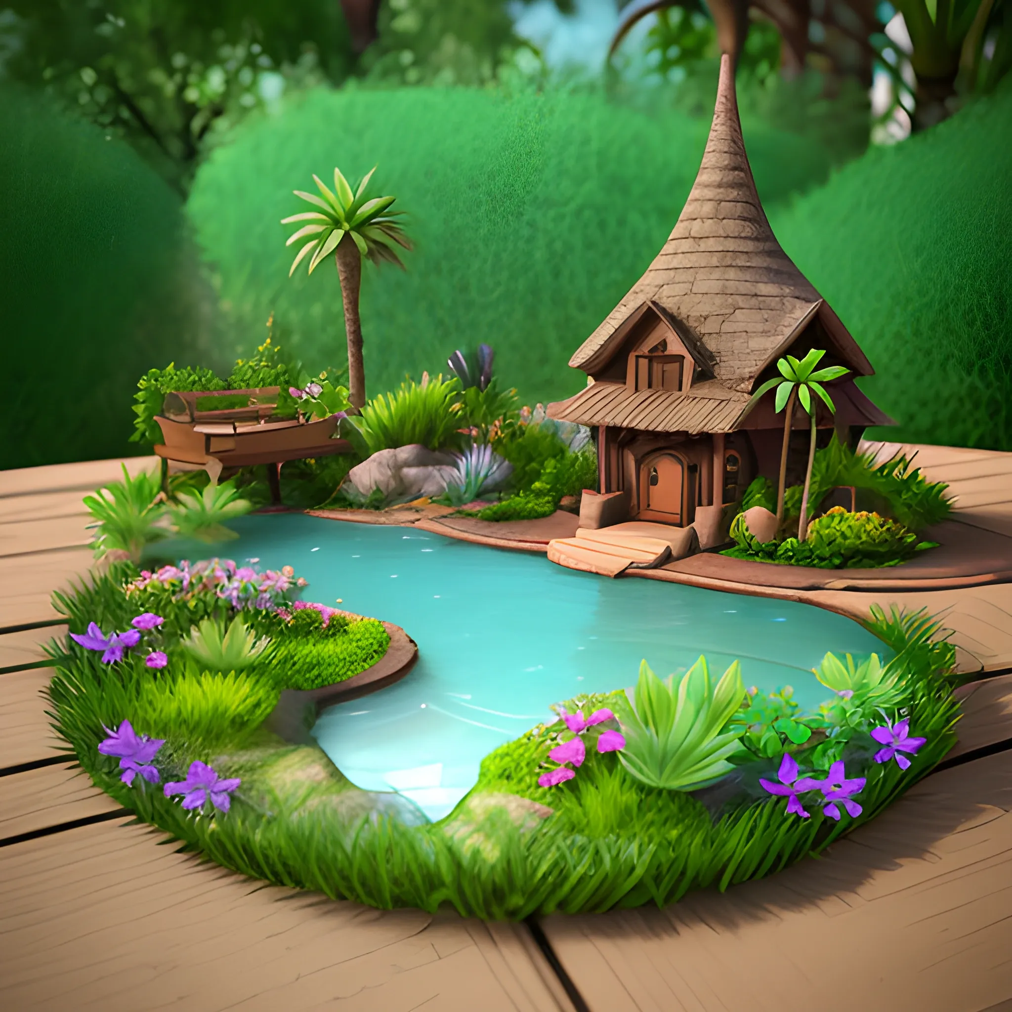 nature,oasis,style of a disney movie,nature,style of a disney movie,3D,model,mini