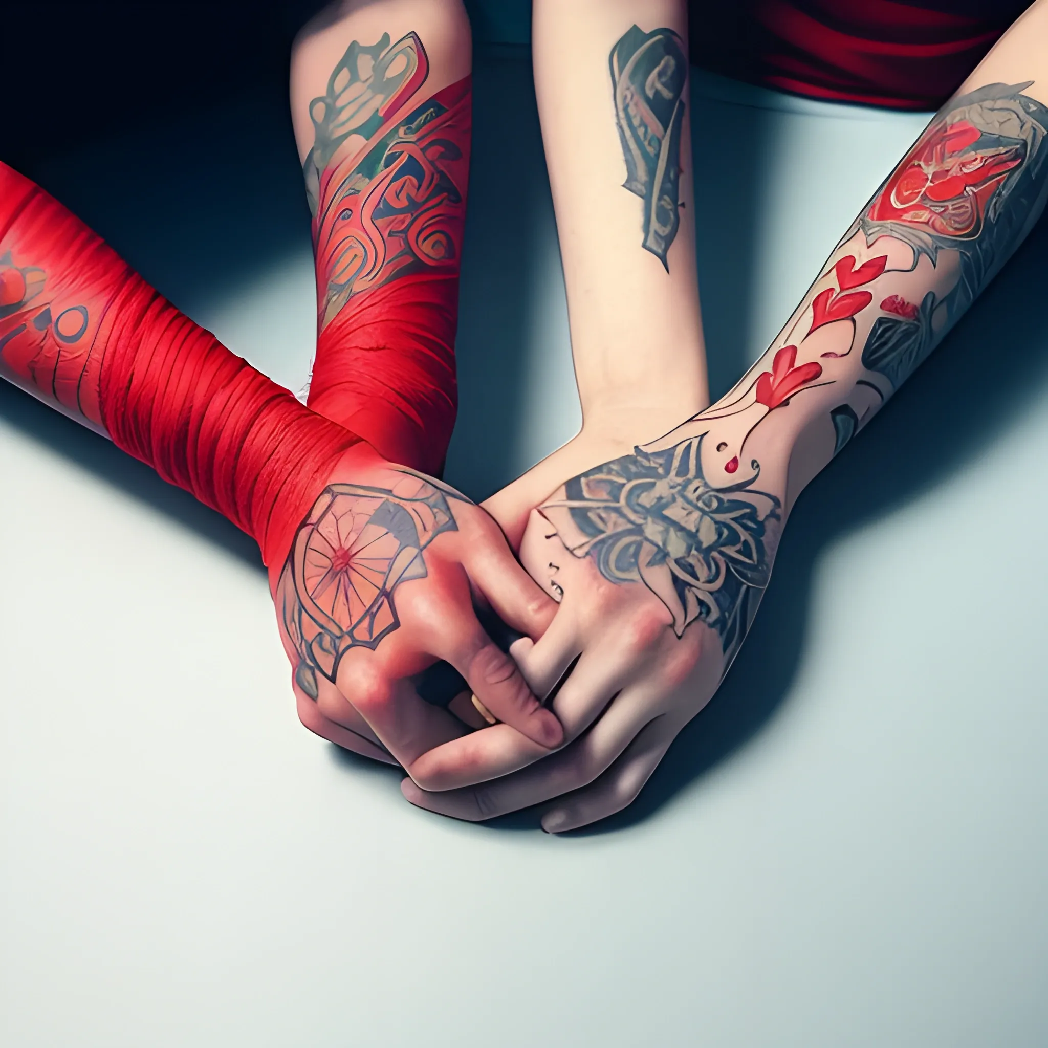 Draw me a tattoo as a couple that with a red thread unites the years 2003, 2006, 2011 and 2023
