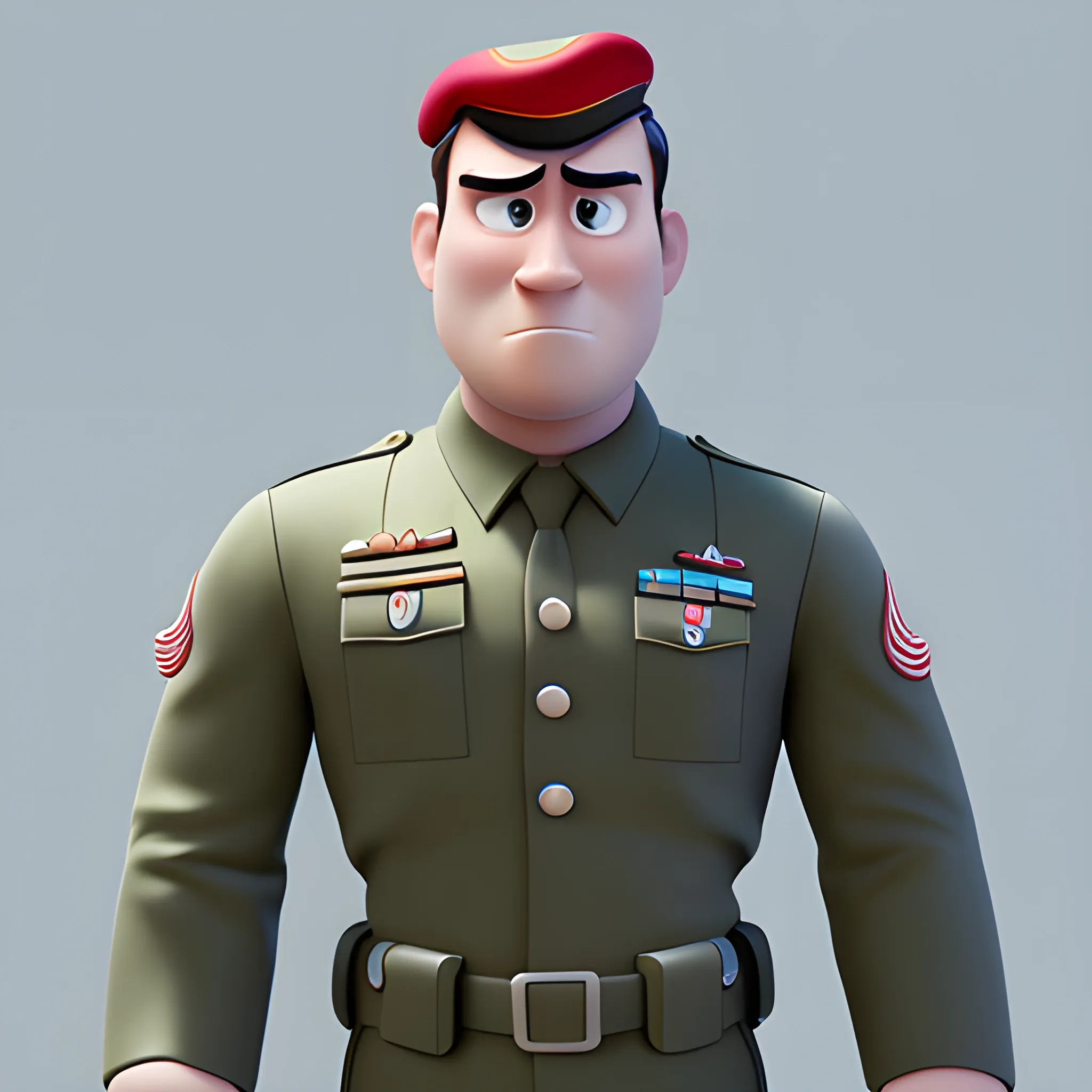 disney,add Photorealism,and high quality,multi-detail,HD, Cartoon,model,3D,pixar,
 ,while maintaining the simplest structure and fewer colors,Stylish and minimalist,colorful,soldier,{{{whole body}}}