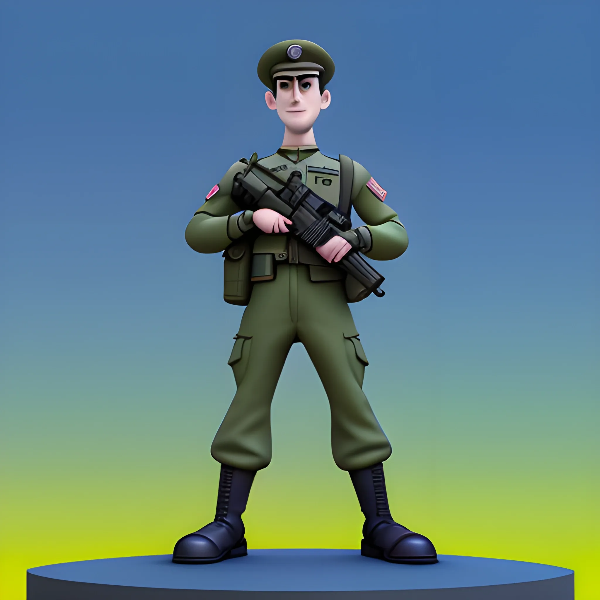 disney,add Photorealism,and high quality,multi-detail,HD, Cartoon,model,3D,pixar,
 ,while maintaining the simplest structure and fewer colors,Stylish and minimalist,colorful,soldier,{{{whole body}}}