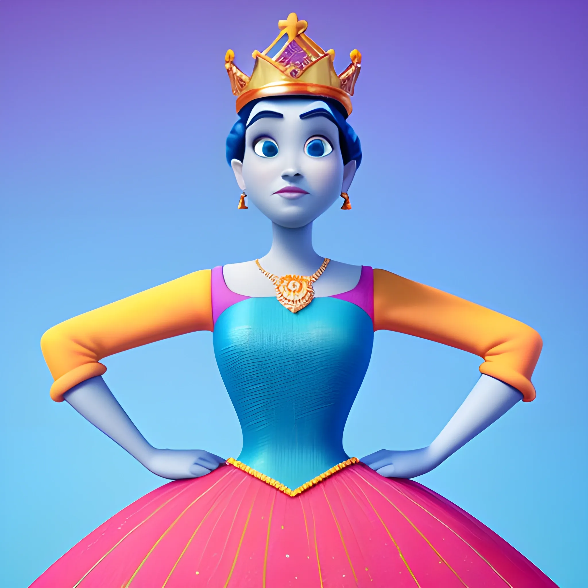 disney,add Photorealism,and high quality,multi-detail,HD, Cartoon,model,3D,pixar,
 ,while maintaining the simplest structure and fewer colors,Stylish and minimalist,colorful,queen,king,{{{whole body}}}