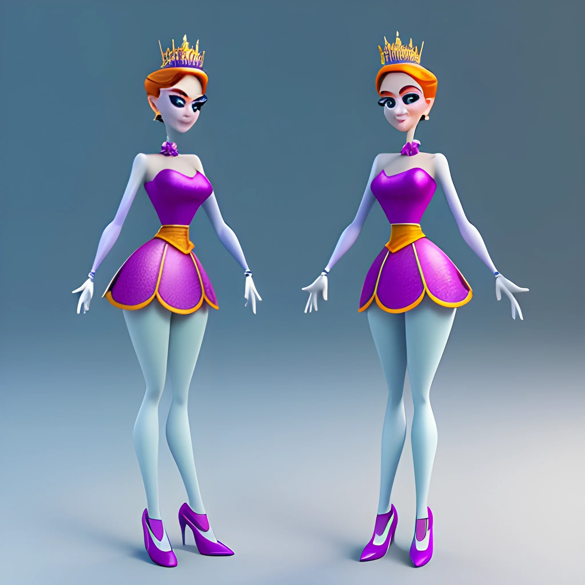 disney,add Photorealism,and high quality,multi-detail,HD, Cartoon,model,3D,pixar,
 ,while maintaining the simplest structure and fewer colors,Stylish and minimalist,colorful,young queen,stand,{{{whole body}}}