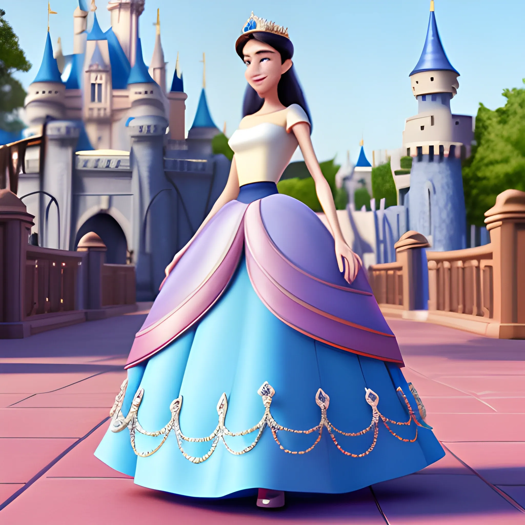 disney,add Photorealism,and high quality,multi-detail,HD, Cartoon,model,3D,pixar,
 ,while maintaining the simplest structure and fewer colors,Stylish and minimalist,colorful,long skirt,crown,high heels,{{{whole body}}},whole_body,whole body