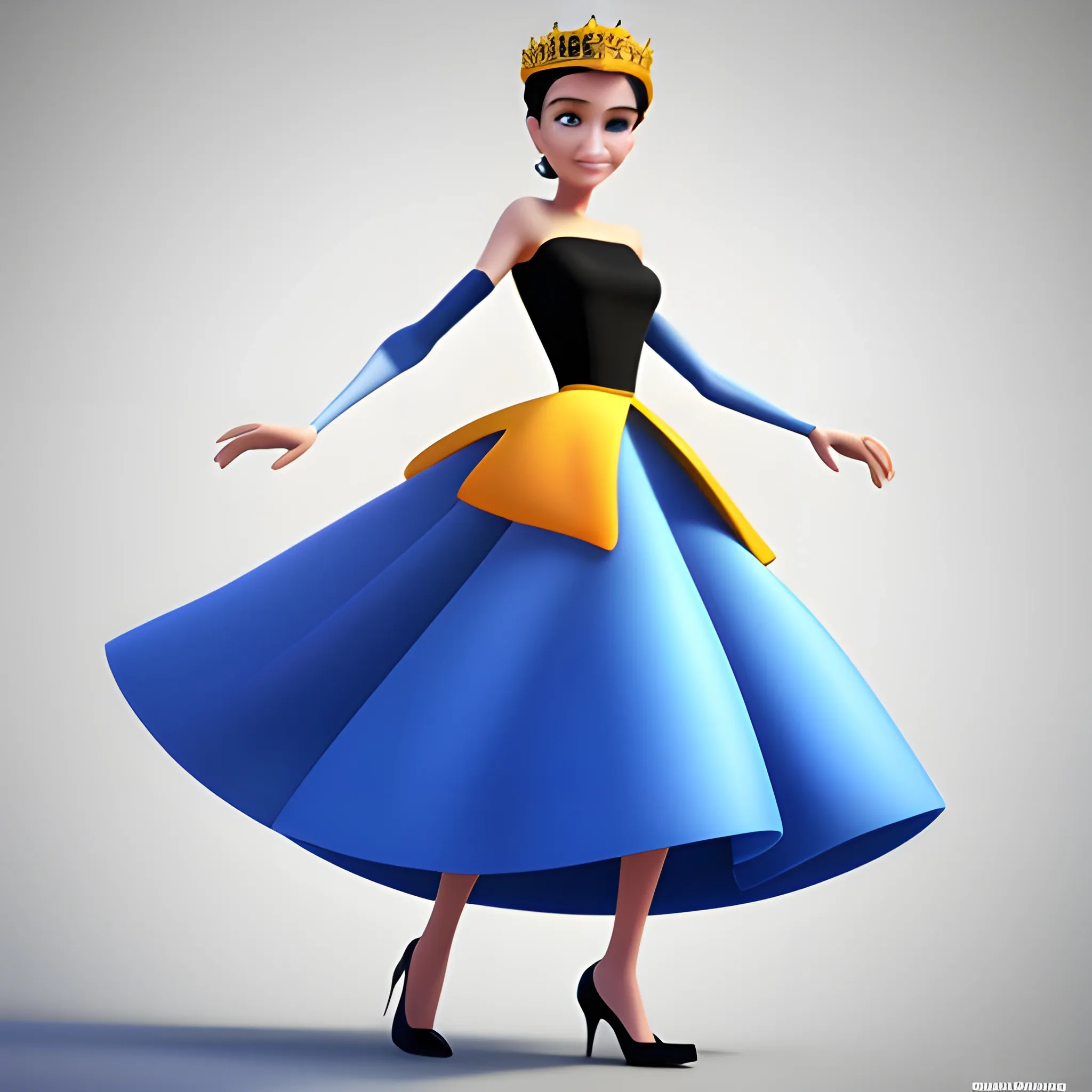 disney,add Photorealism,and high quality,multi-detail,HD, Cartoon,model,3D,pixar,
 ,while maintaining the simplest structure and fewer colors,Stylish and minimalist,colorful,long skirt,crown,high heels,{{{whole body}}},whole_body,whole body