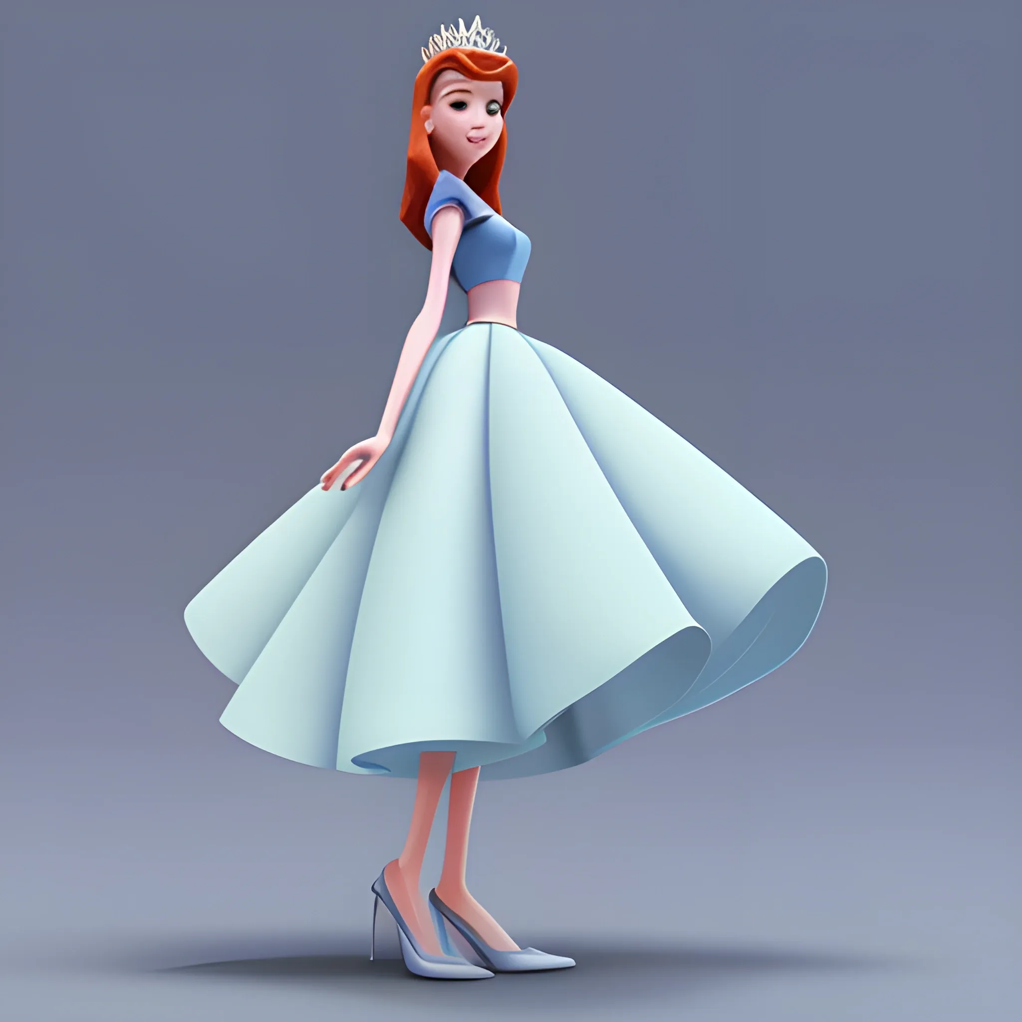 disney,add Photorealism,and high quality,multi-detail,HD, Cartoon,model,3D,pixar,
 ,while maintaining the simplest structure and fewer colors,Stylish and minimalist,colorful,long skirt,crown,high heels,{{{whole body}}},whole_body,whole body