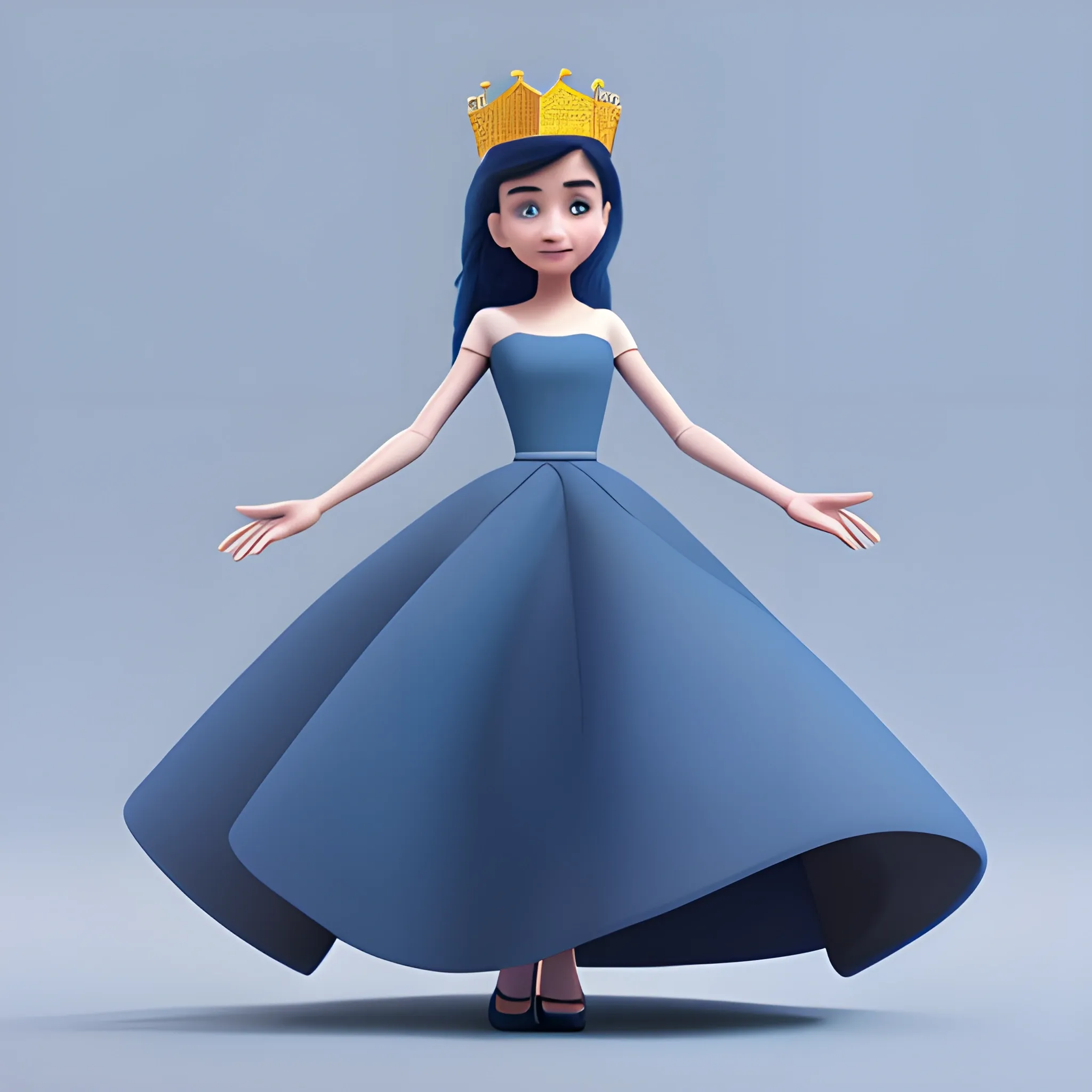 disney,add Photorealism,and high quality,multi-detail,HD, Cartoon,model,3D,pixar,
 ,while maintaining the simplest structure and fewer colors,Stylish and minimalist,colorful,long skirt,crown,high heels,{{{whole body}}},whole_body,whole body