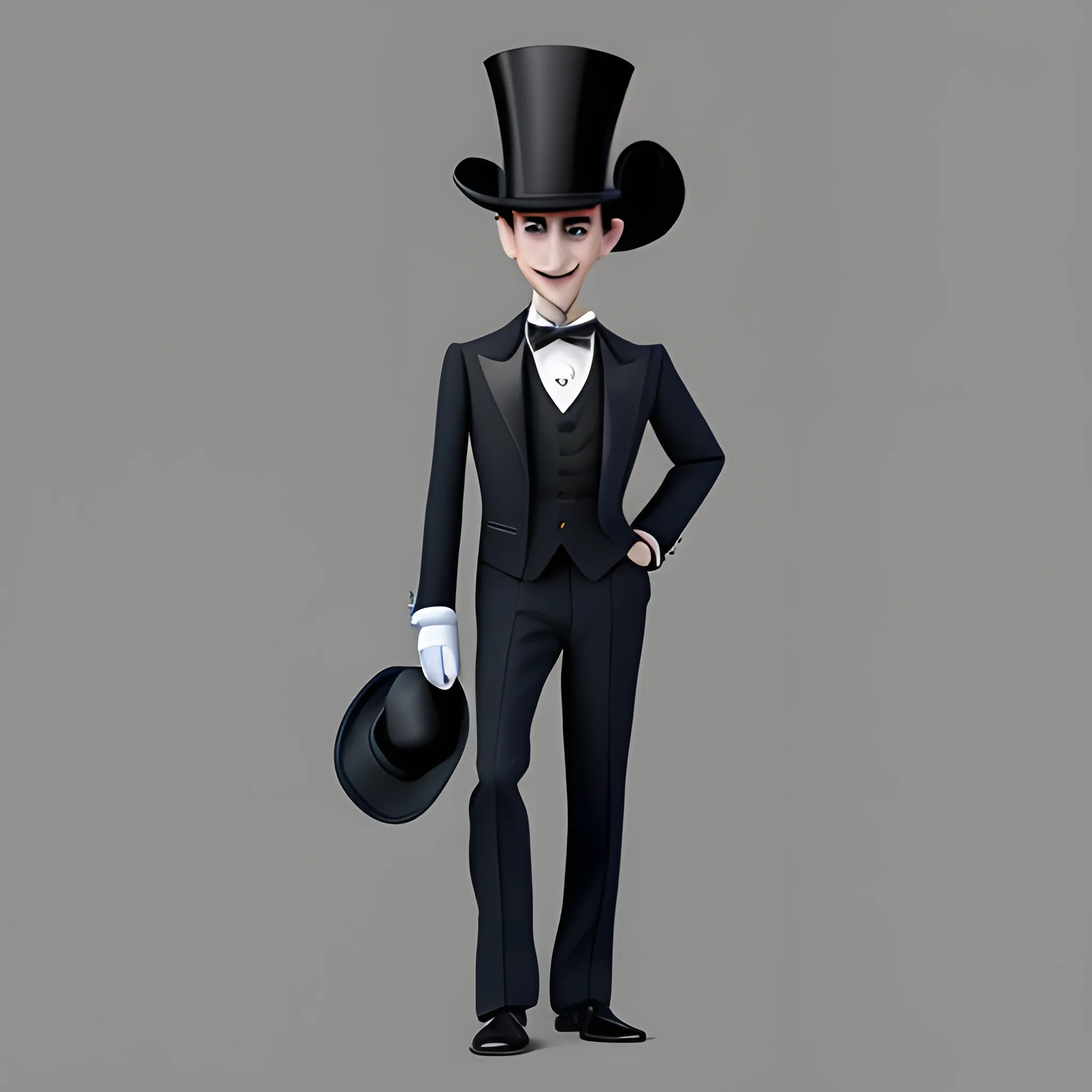 disney,add Photorealism,and high quality,multi-detail,HD, Cartoon,model,3D,pixar,
 ,while maintaining the simplest structure and fewer colors,Stylish and minimalist,colorful,man,top hat,High-collared suit,Gentlemanly demeanor,{{{whole body}}},whole_body,whole body