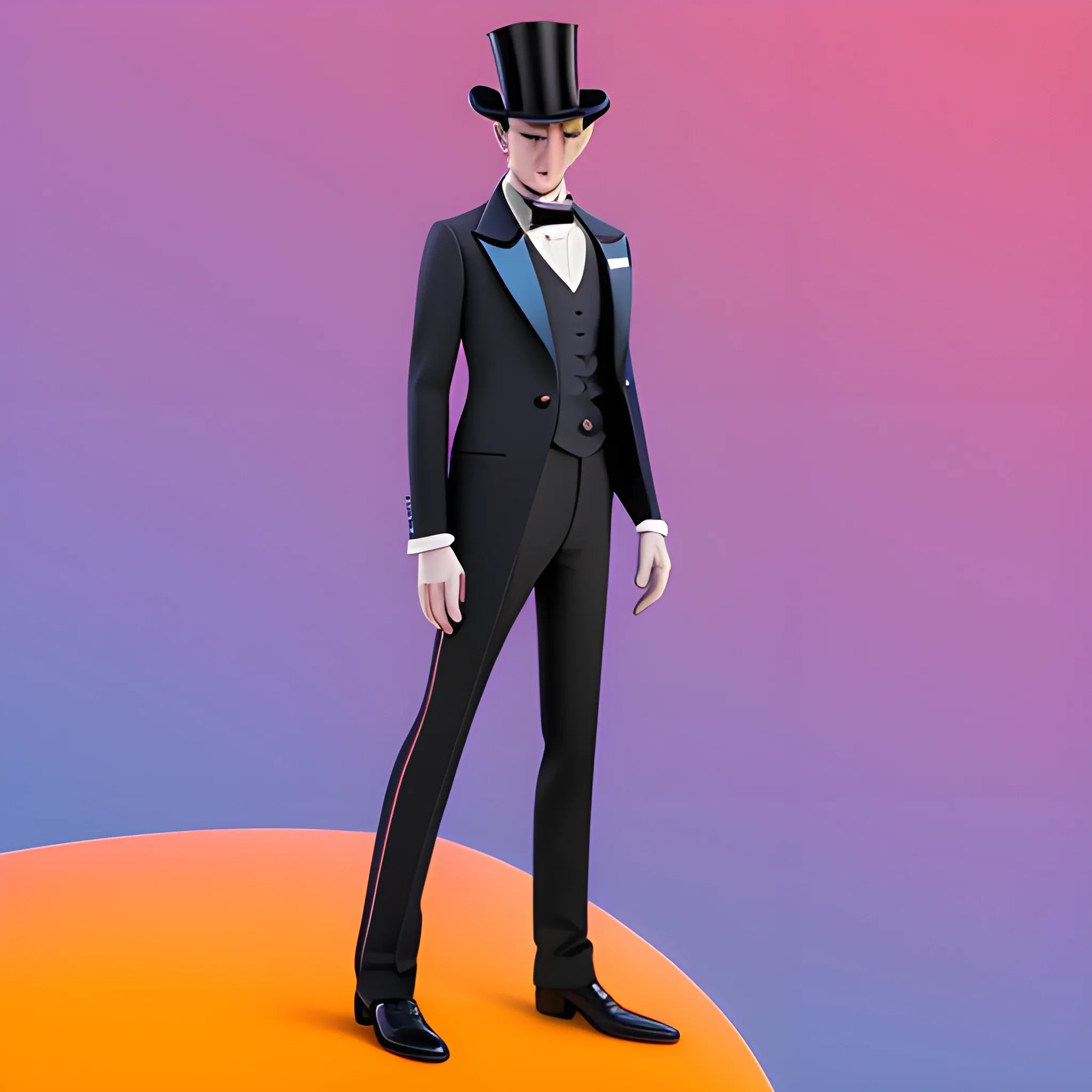 disney,add Photorealism,and high quality,multi-detail,HD, Cartoon,model,3D,pixar,
 ,while maintaining the simplest structure and fewer colors,Stylish and minimalist,colorful,man,top hat,High-collared suit,Gentlemanly demeanor,{{{whole body}}},whole_body,whole body