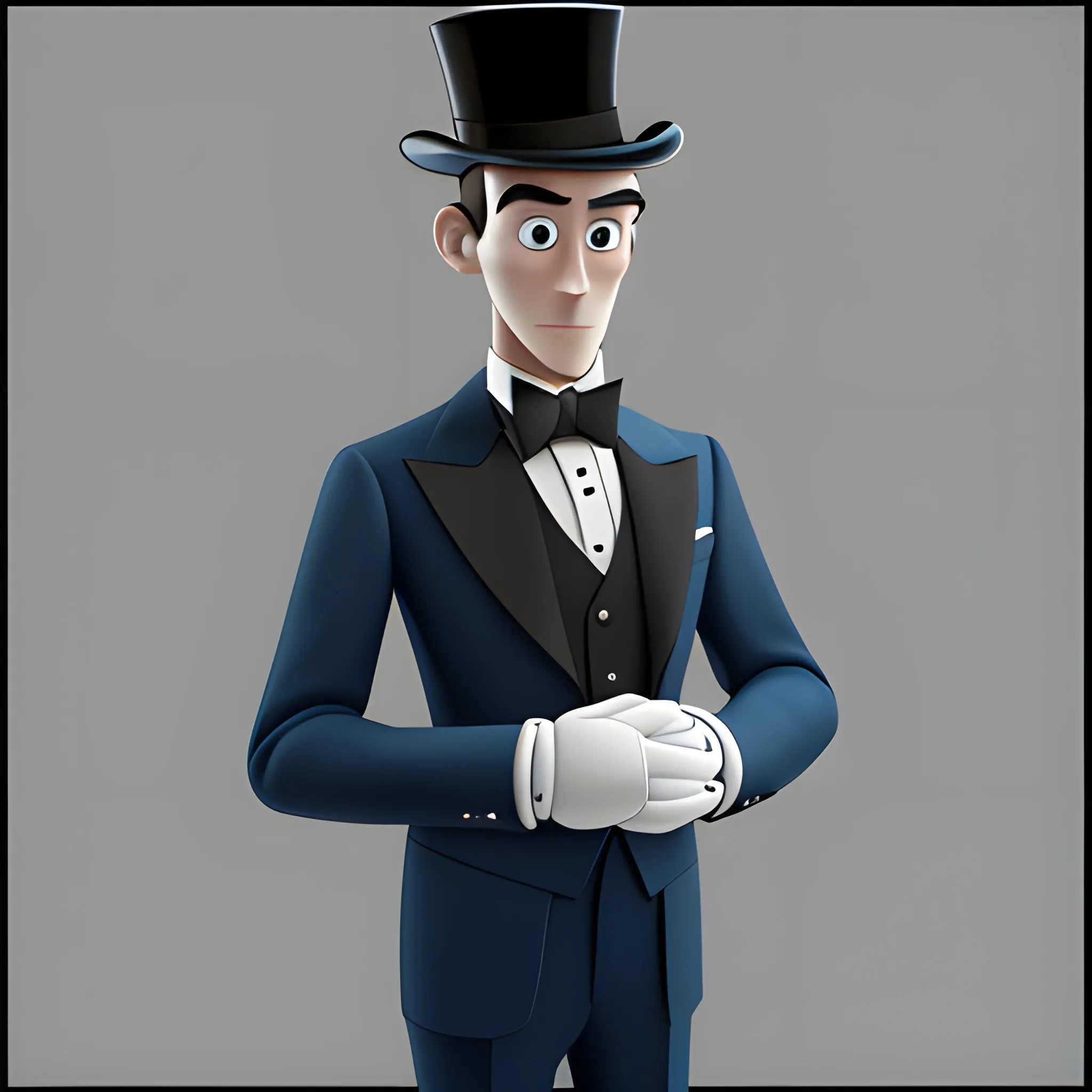 disney,add Photorealism,and high quality,multi-detail,HD, Cartoon,model,3D,pixar,
 ,while maintaining the simplest structure and fewer colors,Stylish and minimalist,colorful,man,top hat,High-collared suit,Gentlemanly demeanor,{{{whole body}}},whole_body,whole body