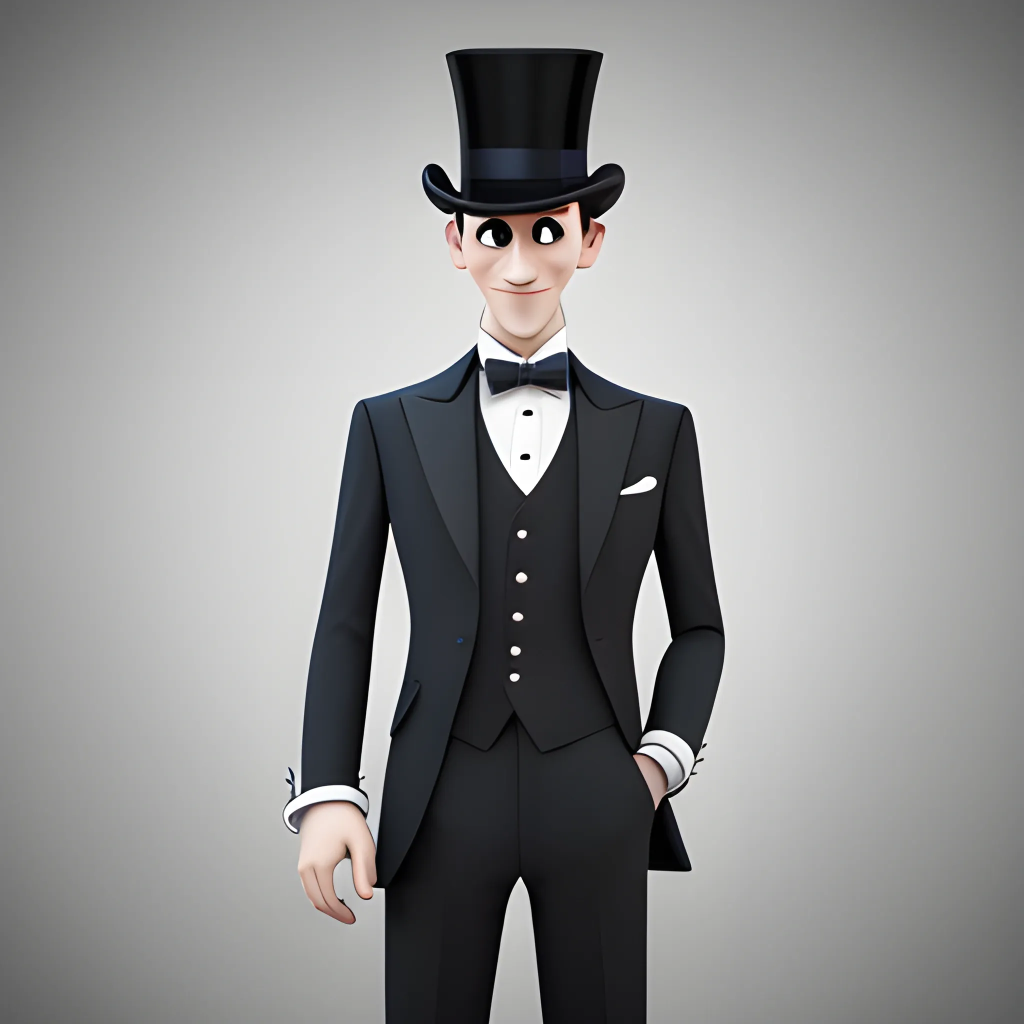 disney,add Photorealism,and high quality,multi-detail,HD, Cartoon,model,3D,pixar,
 ,while maintaining the simplest structure and fewer colors,Stylish and minimalist,colorful,man,top hat,High-collared suit,Gentlemanly demeanor,{{{whole body}}},whole_body,whole body