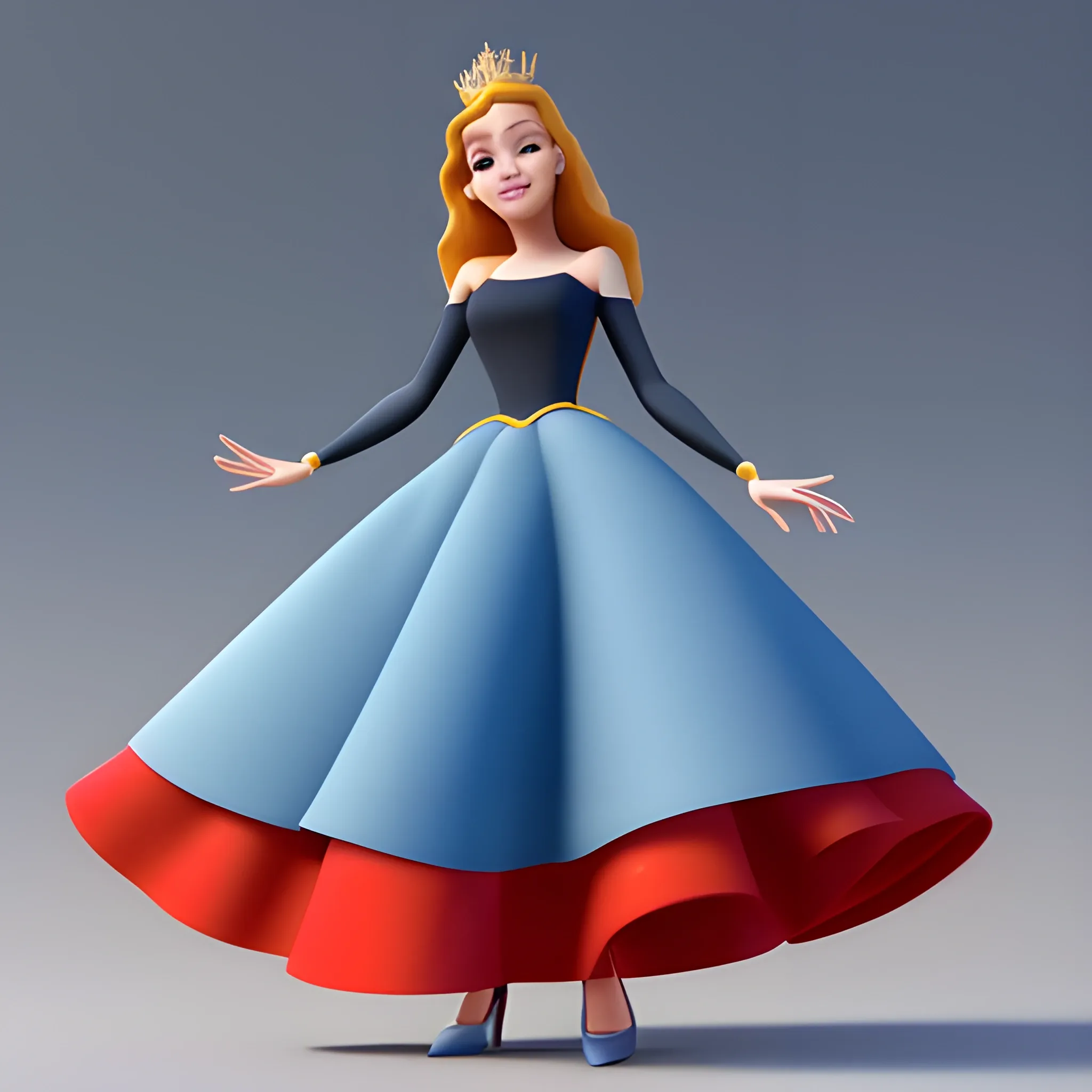 disney,add Photorealism,and high quality,multi-detail,HD, Cartoon,model,3D,pixar,
 ,while maintaining the simplest structure and fewer colors,Stylish and minimalist,colorful,long skirt,crown,high heels,Royalty style,{{{whole body}}},whole_body,whole body