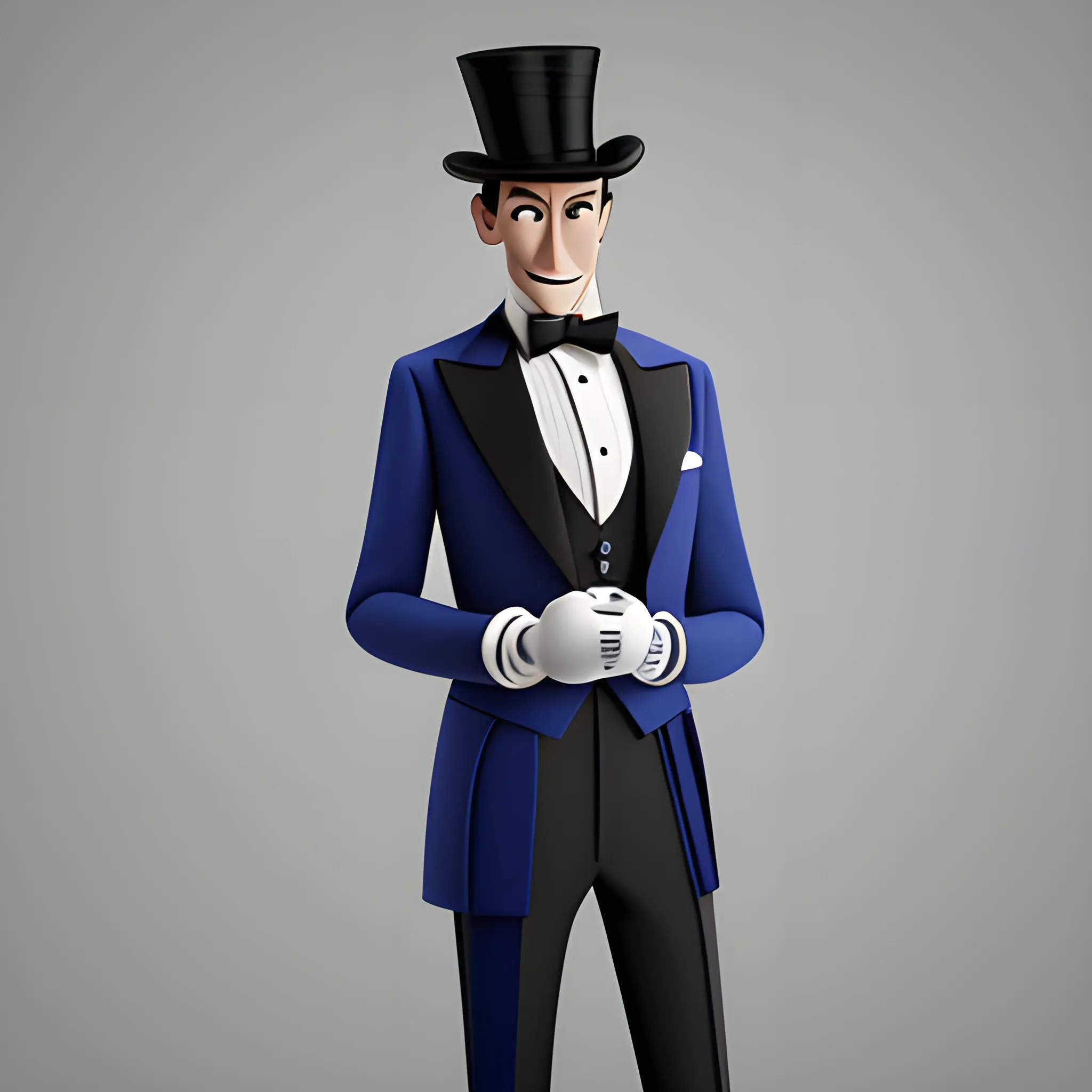 disney,add Photorealism,and high quality,multi-detail,HD, Cartoon,model,3D,pixar,
 ,while maintaining the simplest structure and fewer colors,Stylish and minimalist,colorful,man,top hat,High-collared suit,Gentlemanly demeanor,{{{whole body}}},whole_body,whole body