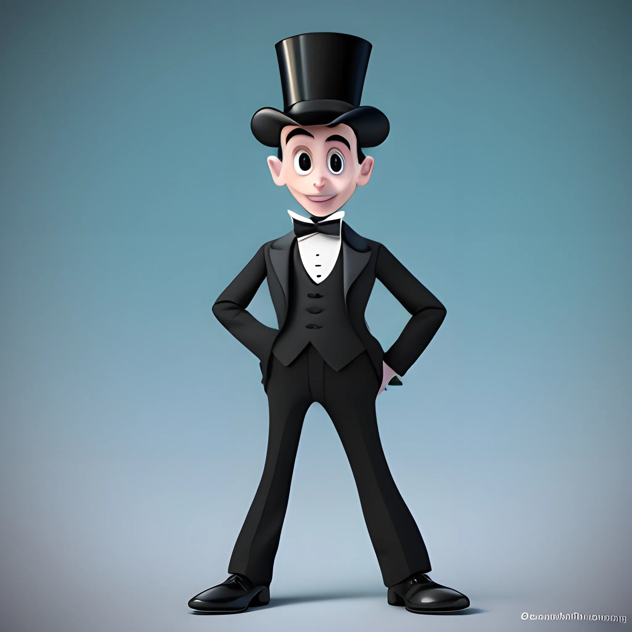 disney,add Photorealism,and high quality,multi-detail,HD, Cartoon,model,3D,pixar,
 ,while maintaining the simplest structure and fewer colors,Stylish and minimalist,colorful,man,top hat,High-collared suit,Gentlemanly demeanor,{{{whole body}}},whole_body,whole body