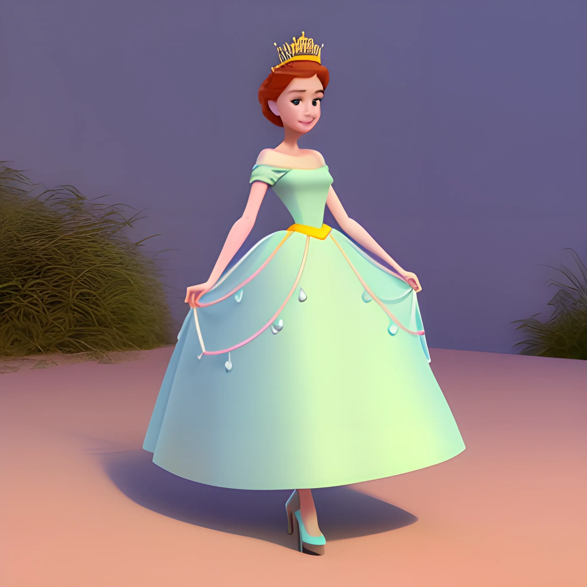 disney,add Photorealism,and high quality,multi-detail,HD, Cartoon,model,3D,pixar,
 ,while maintaining the simplest structure and fewer colors,Stylish and minimalist,colorful,long skirt,crown,high heels,{{{whole body}}},whole_body,whole body