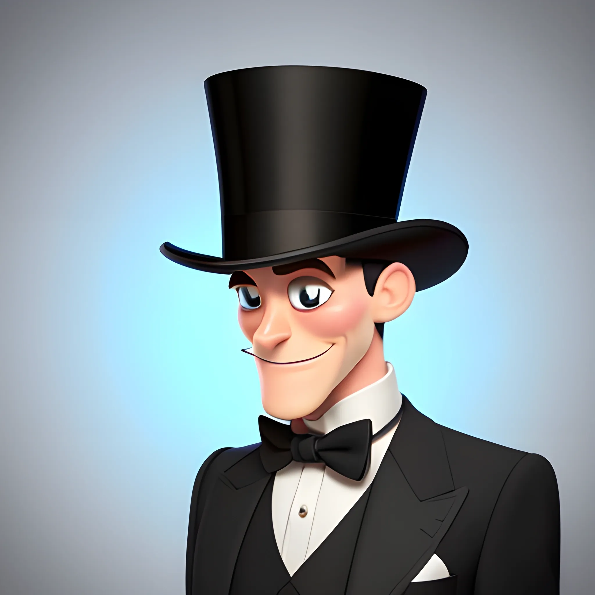 disney,add Photorealism,and high quality,multi-detail,HD, Cartoon,model,3D,pixar,
 ,while maintaining the simplest structure and fewer colors,Stylish and minimalist,colorful,man,top hat,High-collared suit,Gentlemanly demeanor,{{{whole body}}},whole_body,whole body