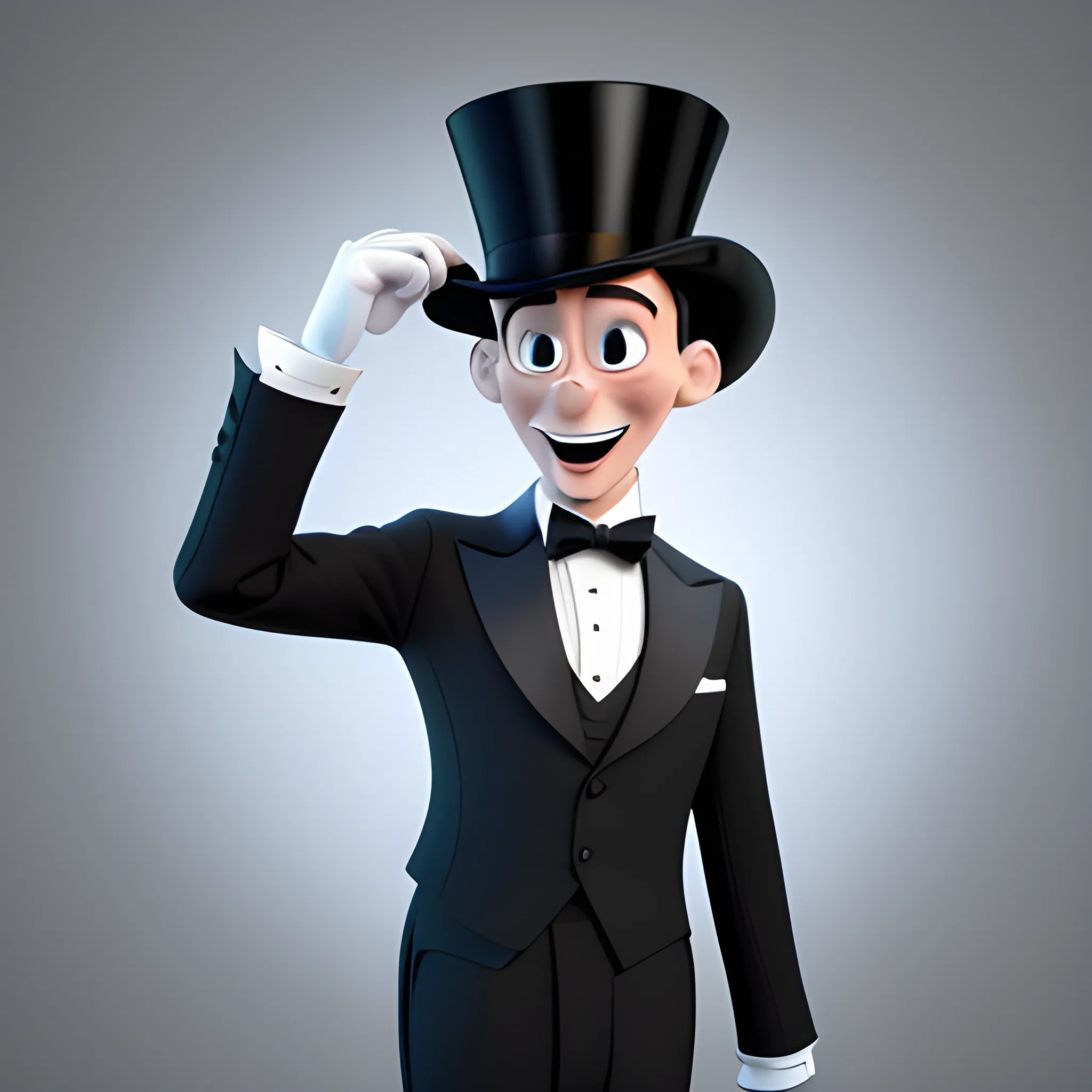 disney,add Photorealism,and high quality,multi-detail,HD, Cartoon,model,3D,pixar,
 ,while maintaining the simplest structure and fewer colors,Stylish and minimalist,colorful,man,top hat,High-collared suit,Gentlemanly demeanor,{{{whole body}}},whole_body,whole body