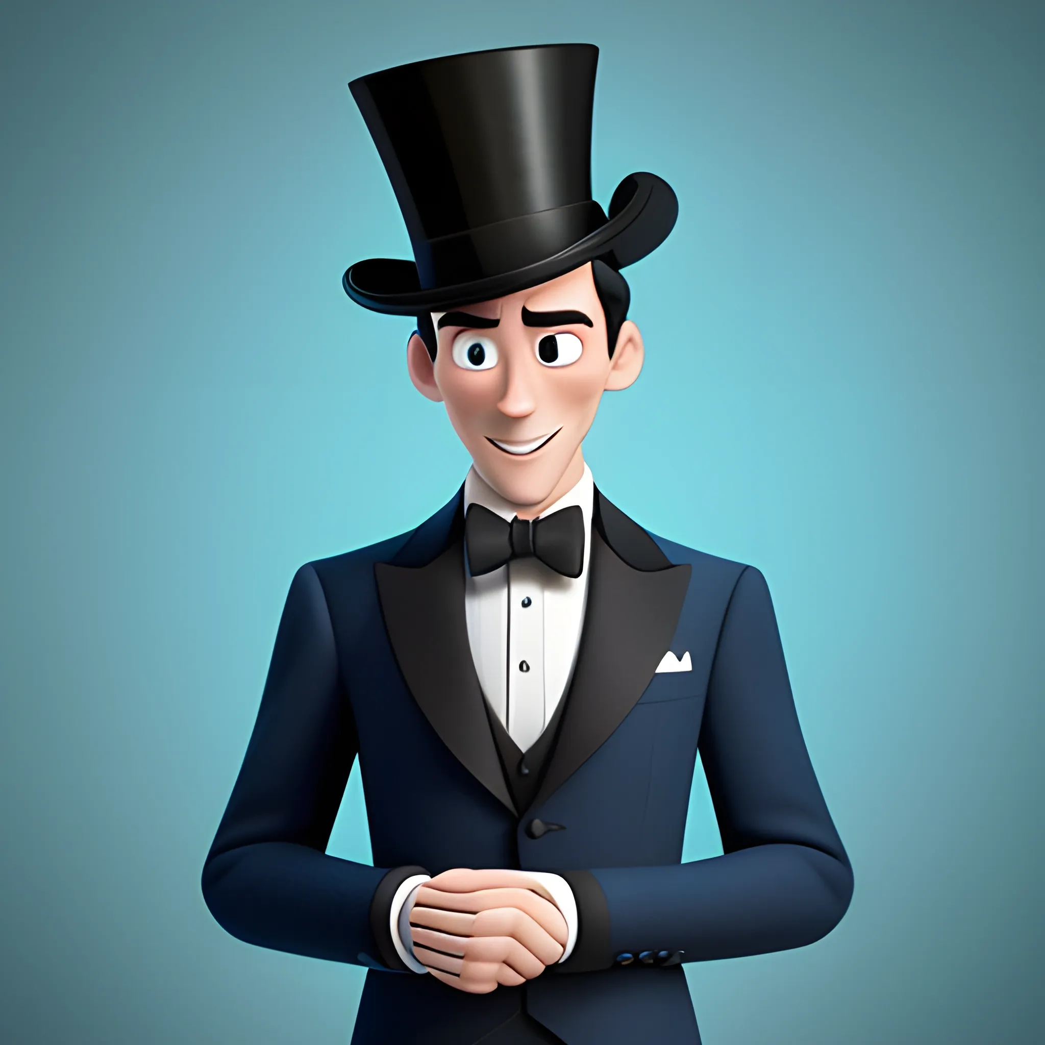 disney,add Photorealism,and high quality,multi-detail,HD, Cartoon,model,3D,pixar,
 ,while maintaining the simplest structure and fewer colors,Stylish and minimalist,colorful,man,top hat,High-collared suit,Gentlemanly demeanor,{{{whole body}}},whole_body,whole body