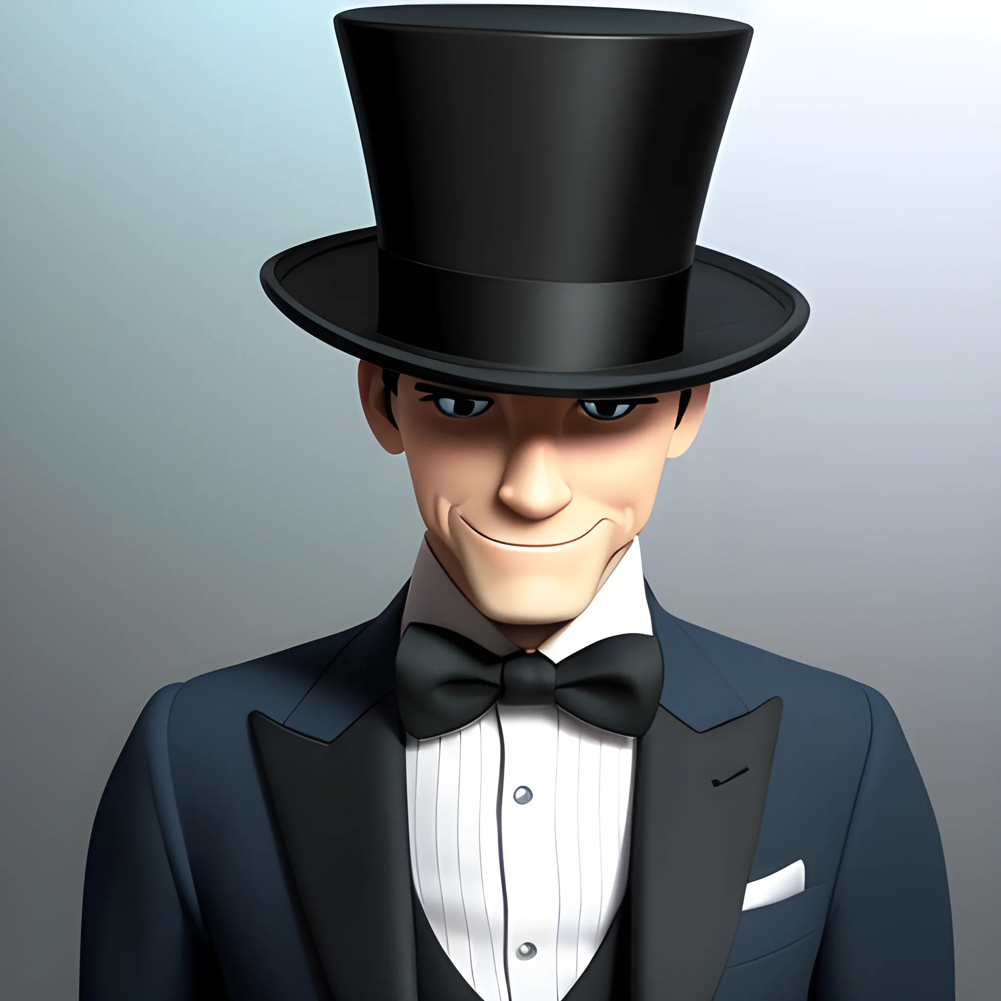 disney,add Photorealism,and high quality,multi-detail,HD, Cartoon,model,3D,pixar,
 ,while maintaining the simplest structure and fewer colors,Stylish and minimalist,colorful,man,top hat,High-collared suit,Gentlemanly demeanor,{{{whole body}}},whole_body,whole body