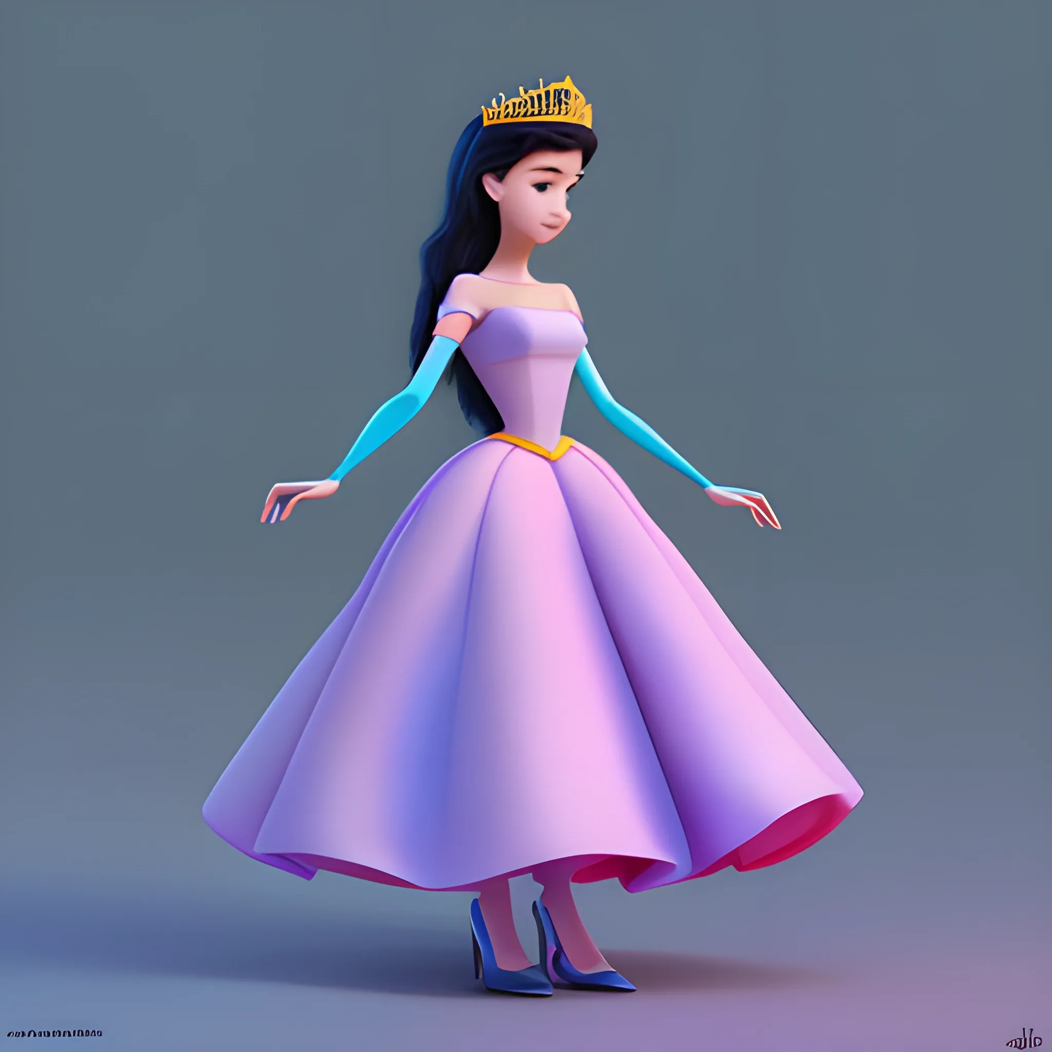 disney,add Photorealism,and high quality,multi-detail,HD, Cartoon,model,3D,pixar,
 ,while maintaining the simplest structure and fewer colors,Stylish and minimalist,colorful,long skirt,crown,high heels,{{{whole body}}},whole_body,whole body