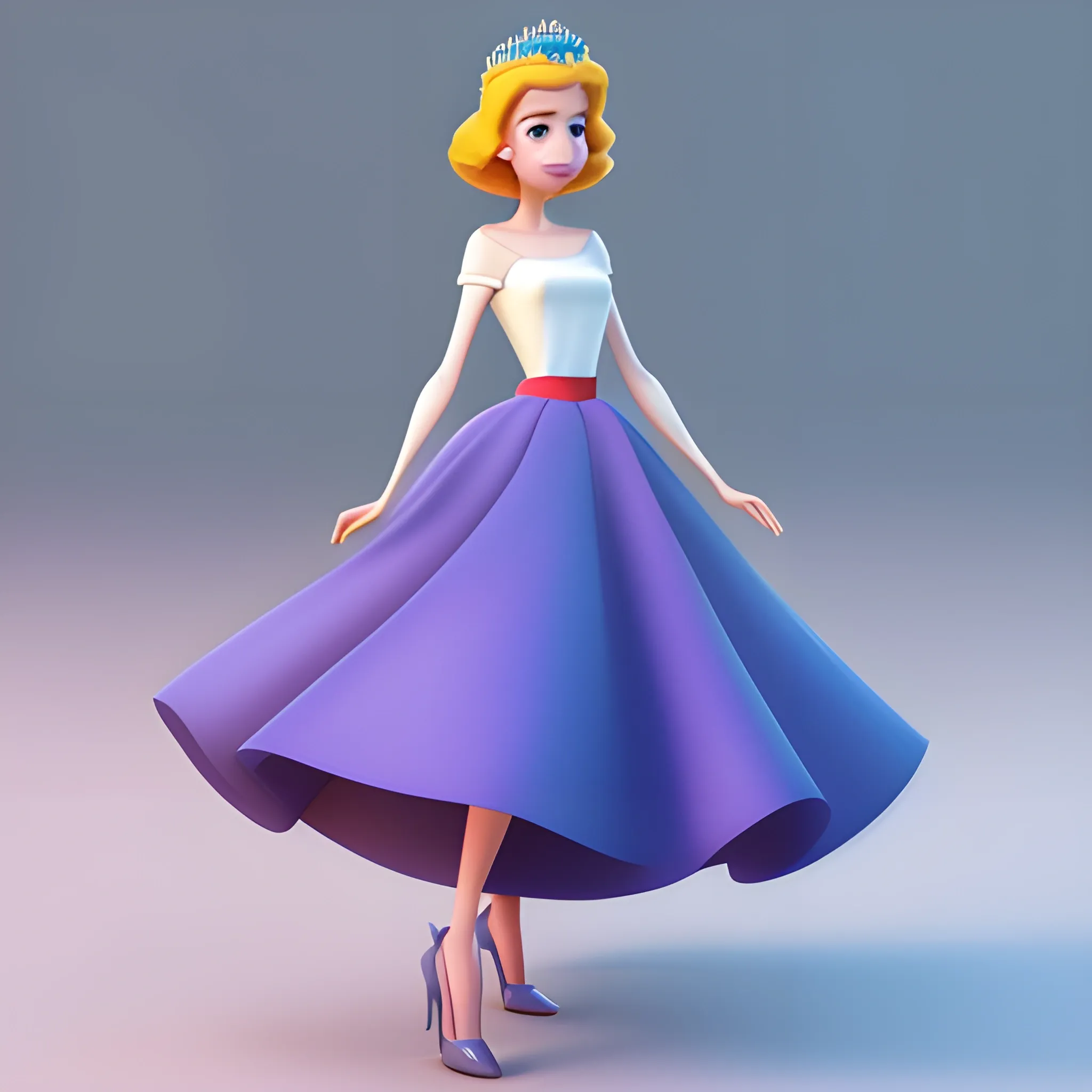 disney,add Photorealism,and high quality,multi-detail,HD, Cartoon,model,3D,pixar,
 ,while maintaining the simplest structure and fewer colors,Stylish and minimalist,colorful,long skirt,crown,high heels,{{{whole body}}},whole_body,whole body