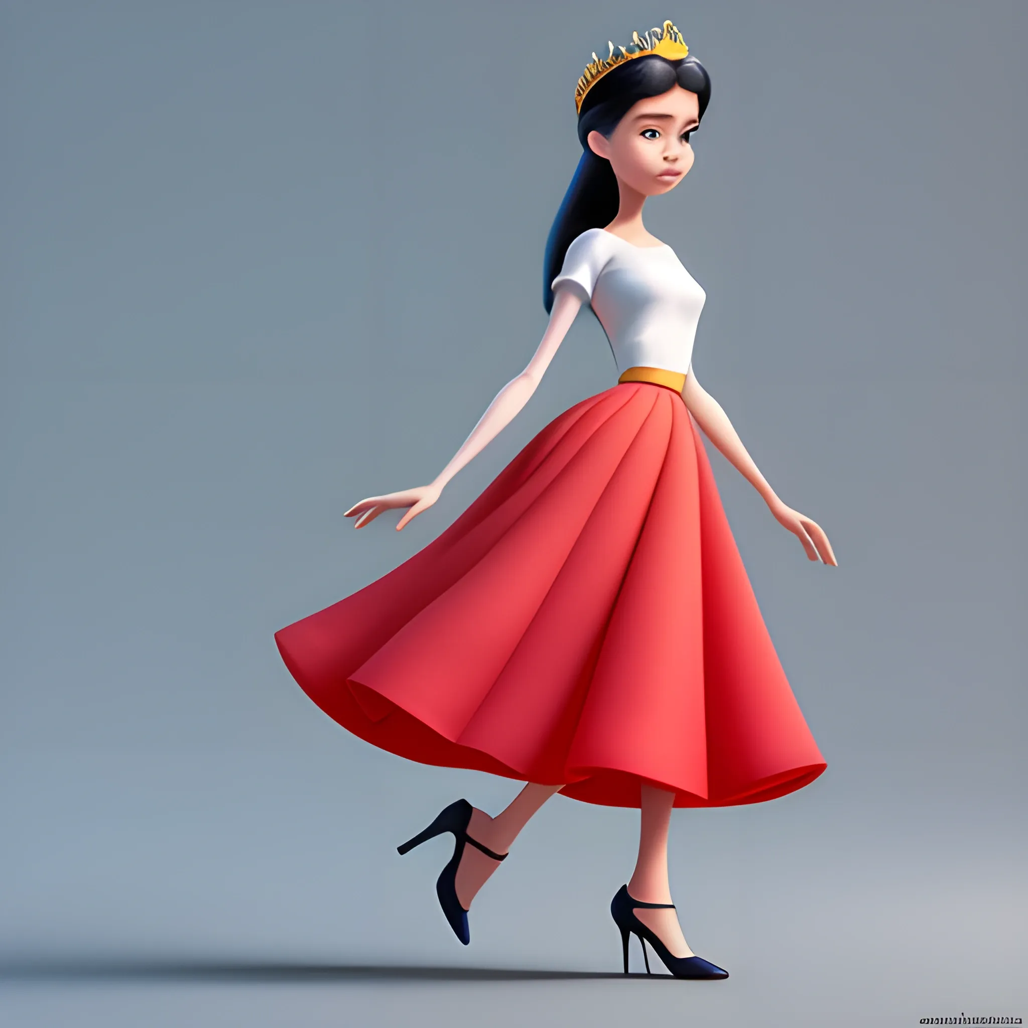 disney,add Photorealism,and high quality,multi-detail,HD, Cartoon,model,3D,pixar,
 ,while maintaining the simplest structure and fewer colors,Stylish and minimalist,colorful,long skirt,crown,high heels,{{{whole body}}},whole_body,whole body