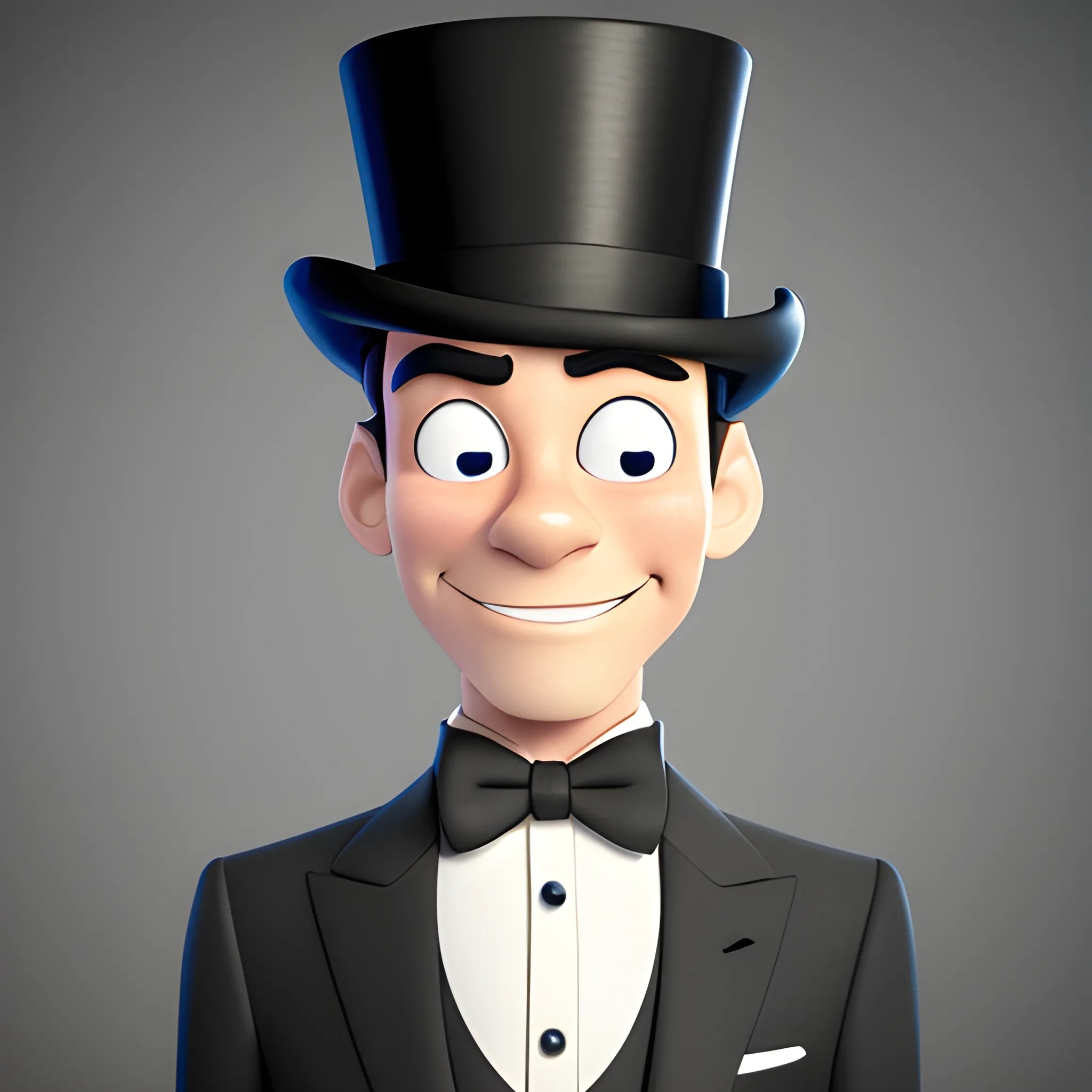 disney,add Photorealism,and high quality,multi-detail,HD, Cartoon,model,3D,pixar,
 ,while maintaining the simplest structure and fewer colors,Stylish and minimalist,colorful,man,top hat,High-collared suit,Gentlemanly demeanor,{{{whole body}}},whole_body,whole body