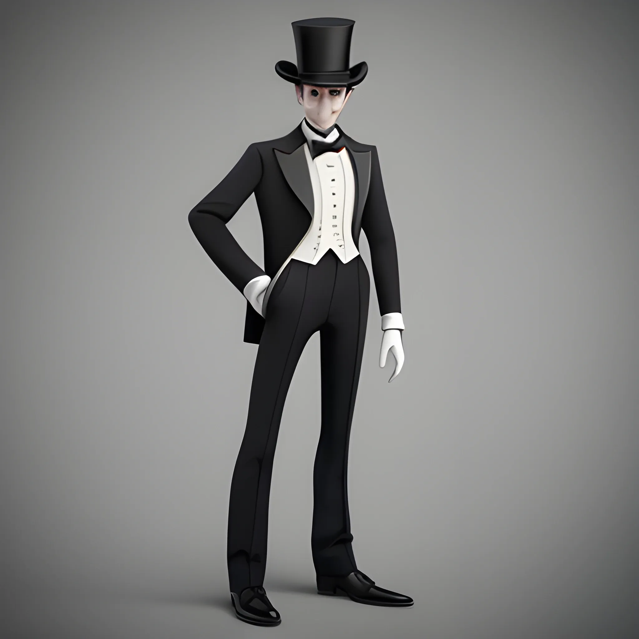 disney,add Photorealism,and high quality,multi-detail,HD, Cartoon,model,3D,pixar,
 ,while maintaining the simplest structure and fewer colors,Stylish and minimalist,colorful,man,top hat,High-collared suit,Gentlemanly demeanor,{{{whole body}}},whole_body,whole body