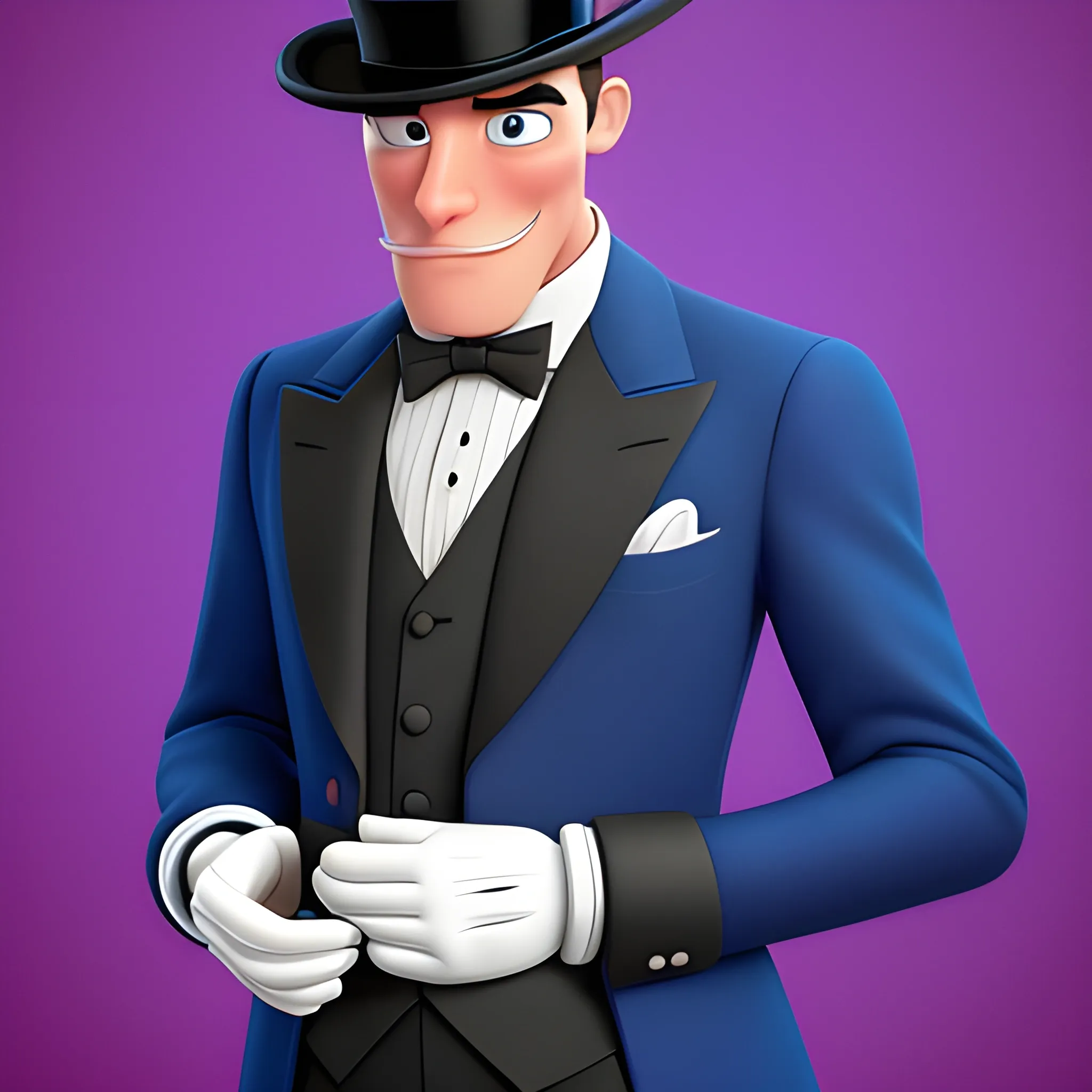 disney,add Photorealism,and high quality,multi-detail,HD, Cartoon,model,3D,pixar,
 ,while maintaining the simplest structure and fewer colors,Stylish and minimalist,colorful,man,top hat,High-collared suit,Gentlemanly demeanor,{{{whole body}}},whole_body,whole body