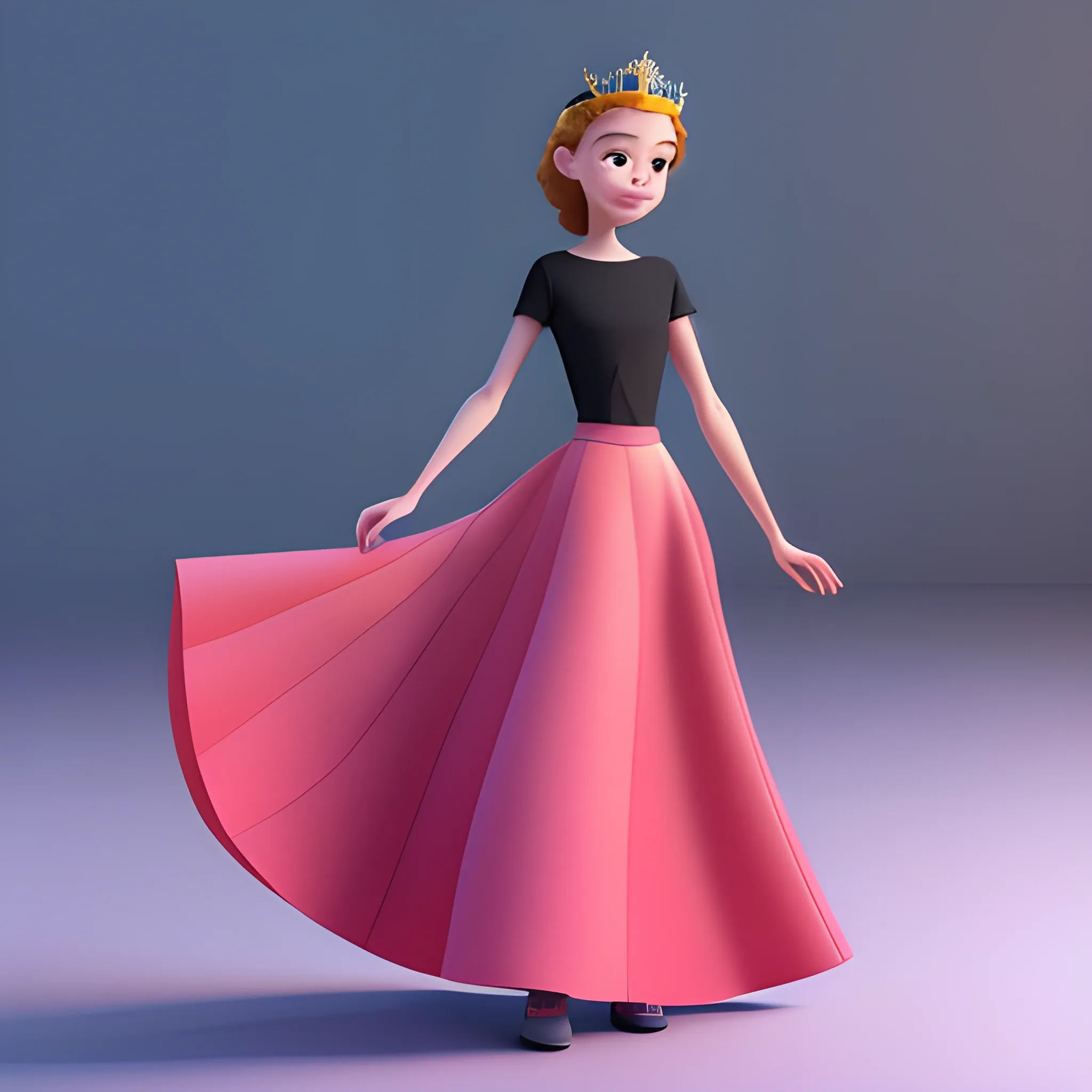 disney,add Photorealism,and high quality,multi-detail,HD, Cartoon,model,3D,pixar,
 ,while maintaining the simplest structure and fewer colors,Stylish and minimalist,colorful,long skirt,crown,{{{whole body}}},whole_body,whole body