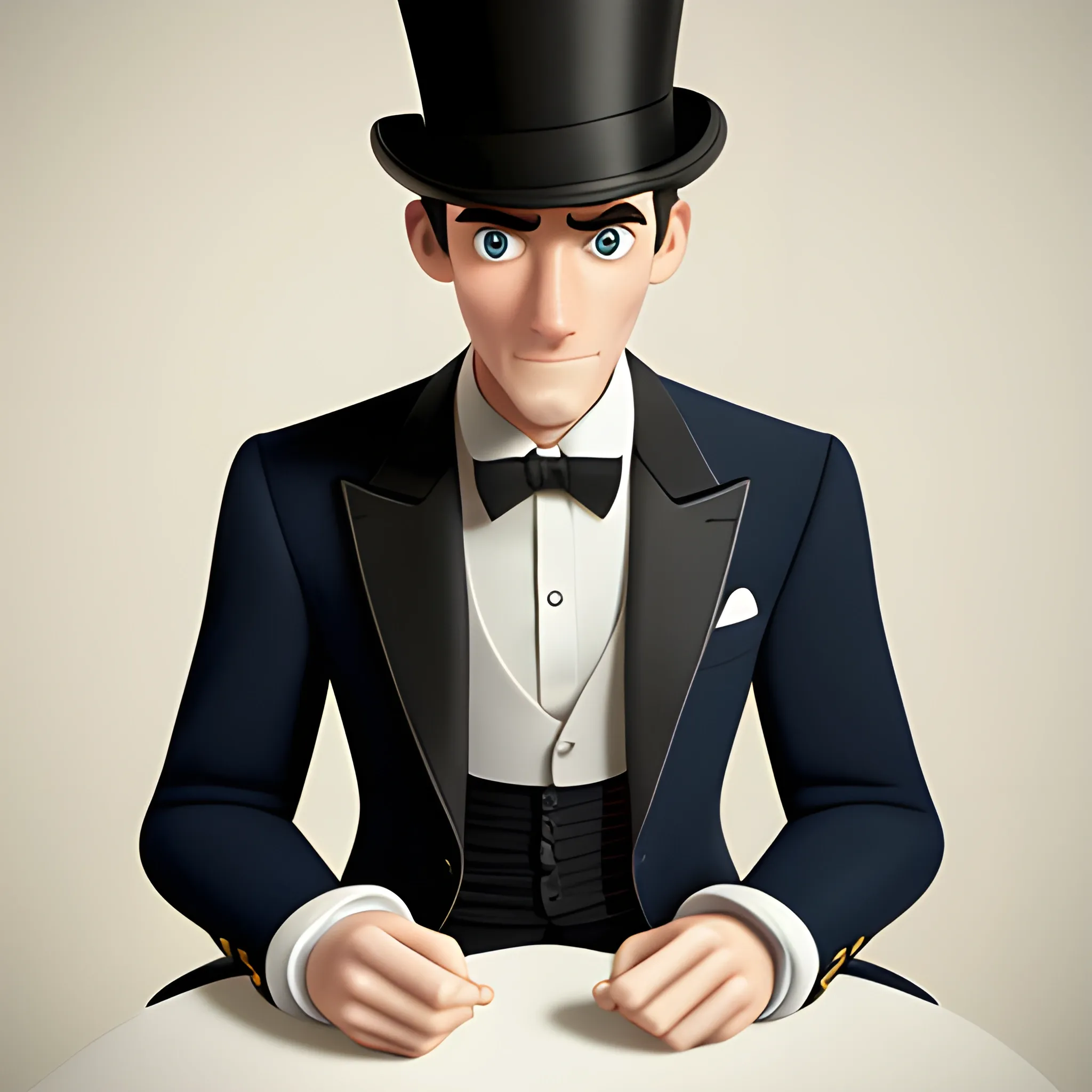 disney,add Photorealism,and high quality,multi-detail,HD, Cartoon,model,3D,pixar,
 ,while maintaining the simplest structure and fewer colors,Stylish and minimalist,colorful,man,top hat,High-collared suit,Gentlemanly demeanor,{{{whole body}}},whole_body,whole body