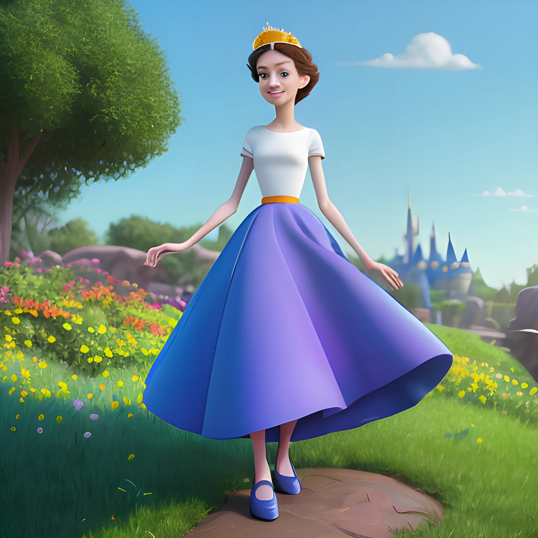 disney,add Photorealism,and high quality,multi-detail,HD, Cartoon,model,3D,pixar,
 ,while maintaining the simplest structure and fewer colors,Stylish and minimalist,colorful,long skirt,crown,{{{whole body}}},whole_body,whole body