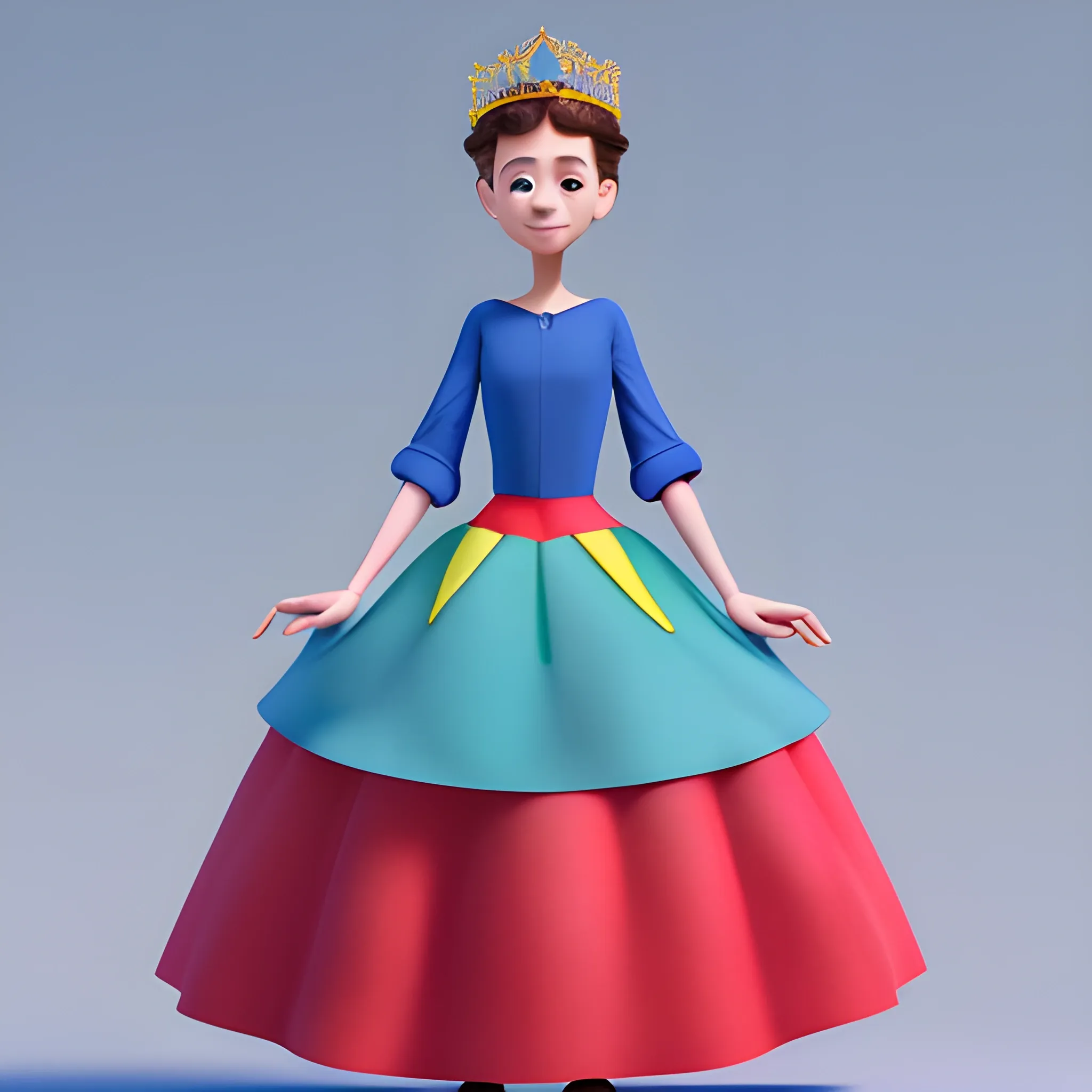 disney,add Photorealism,and high quality,multi-detail,HD, Cartoon,model,3D,pixar,
 ,while maintaining the simplest structure and fewer colors,Stylish and minimalist,colorful,long skirt,crown,{{{whole body}}},whole_body,whole body